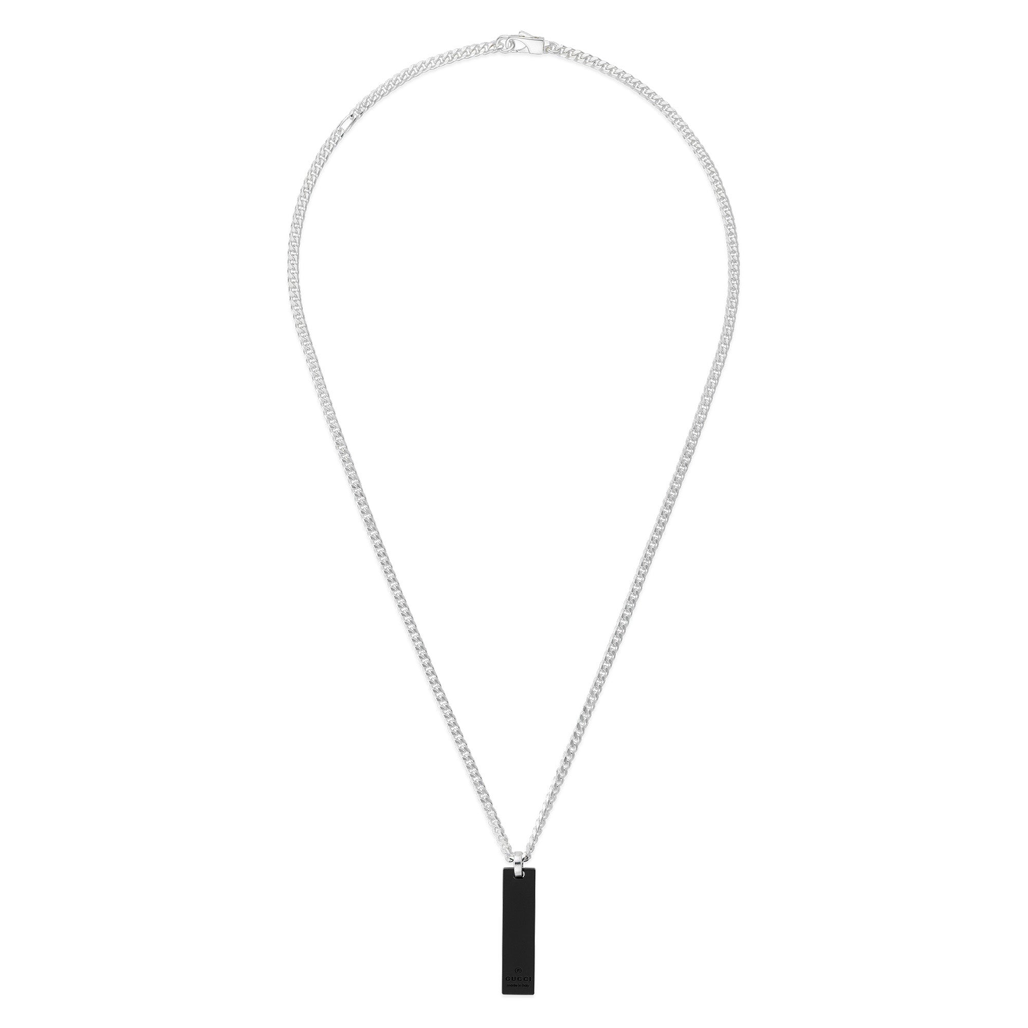 Tag Sterling Silver Black Necklace With Double G Detail