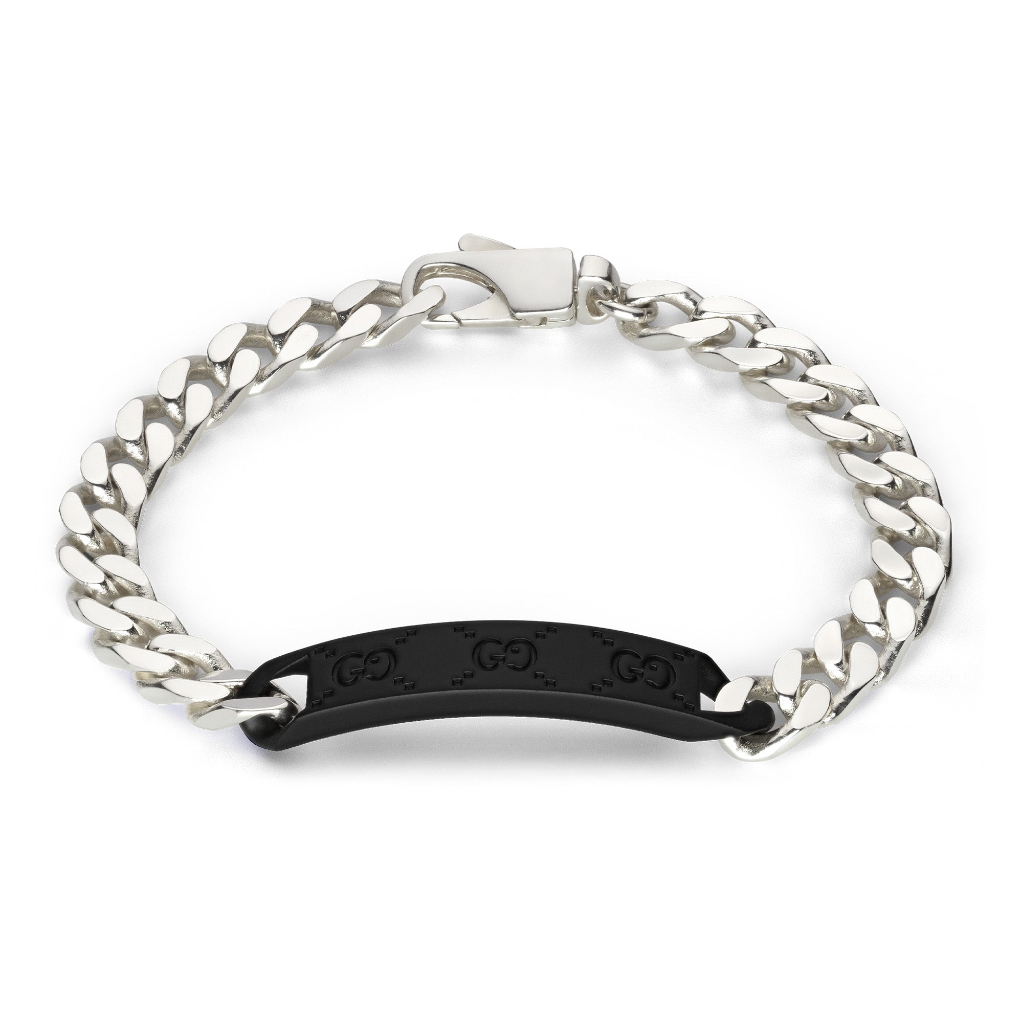Tag Sterling Silver Black ID Bracelet With Double G Detail