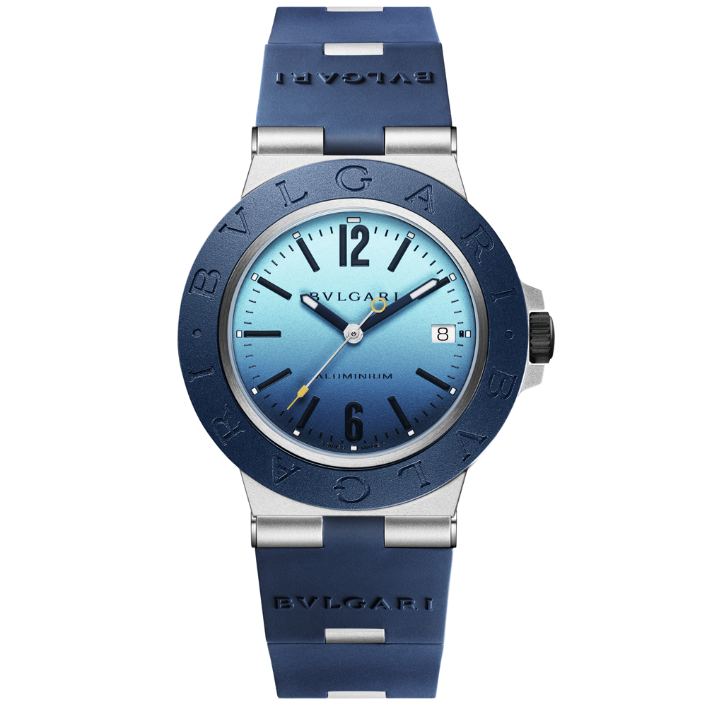 Bvlgari Aluminium Capri Edition Blue Dial Rubber Strap Watch