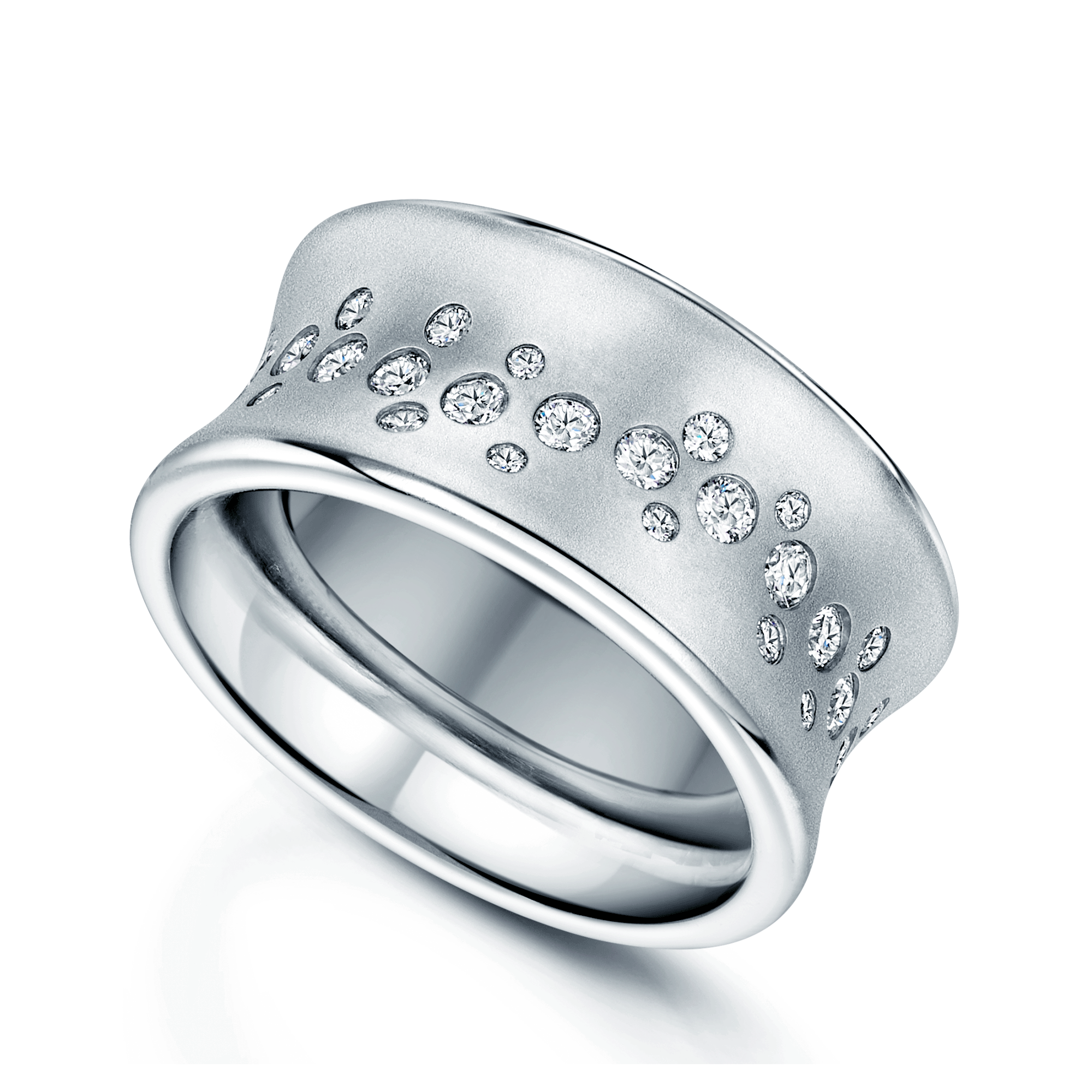 18ct White Gold Round Brilliant Cut Diamond Full Scattered Dress Ring With A Satin Finish