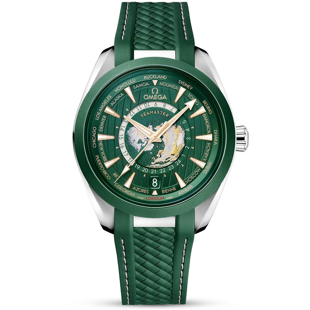 Seamaster Aqua Terra GMT Worldtimer 43mm Green Dial Strap Watch