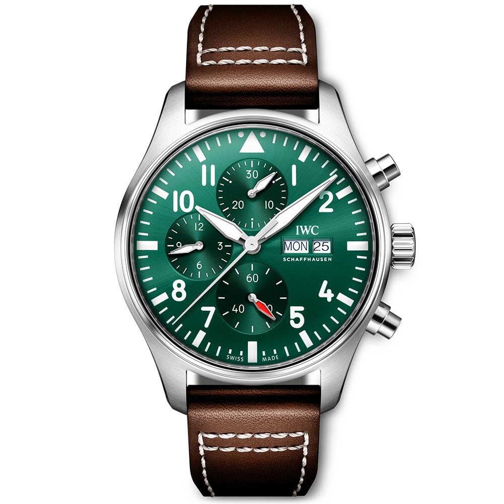 Pilot's 43mm Green Dial Chronograph Leather Strap Watch