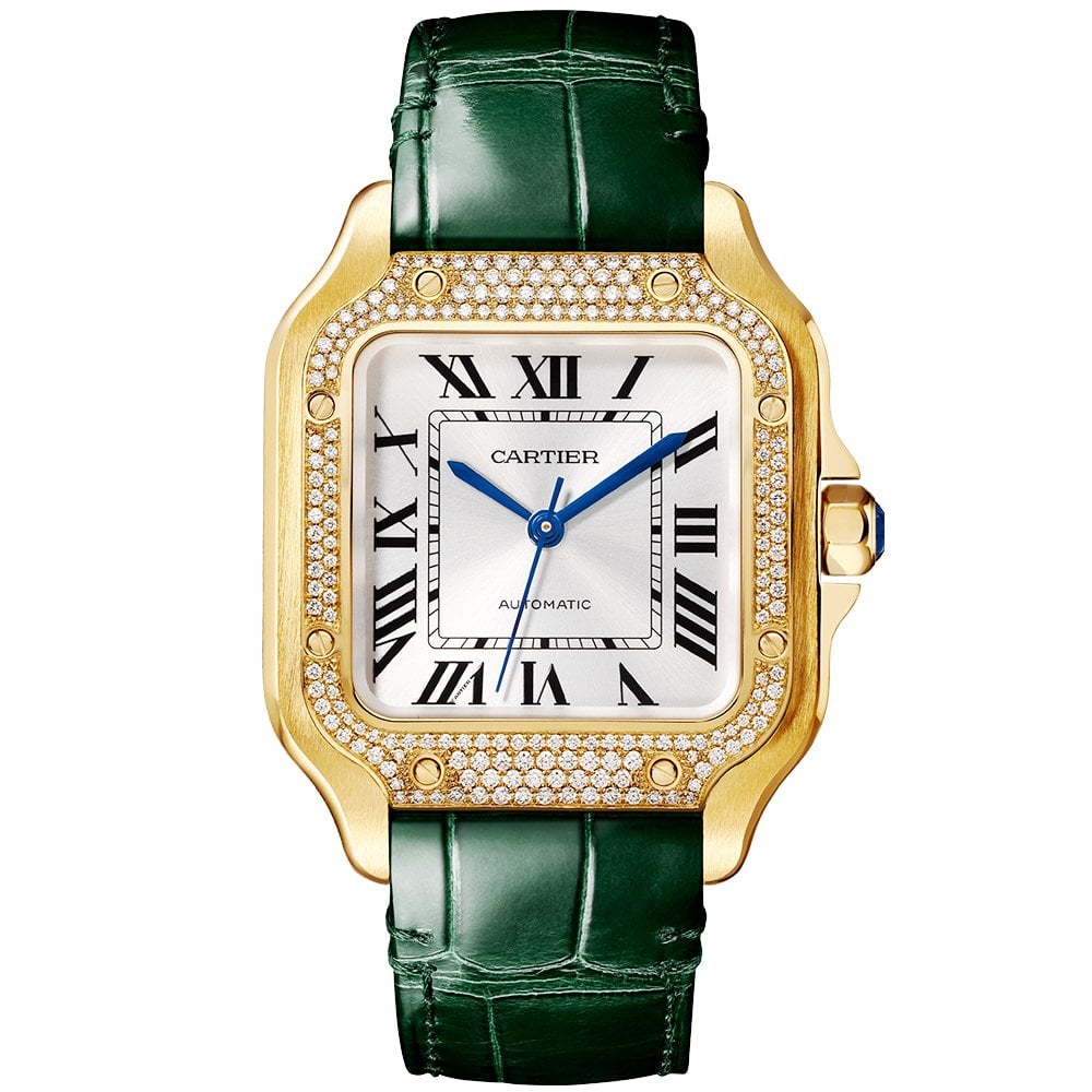 Santos de Cartier Medium Diamond Set Automatic 18ct Yellow Gold Watch