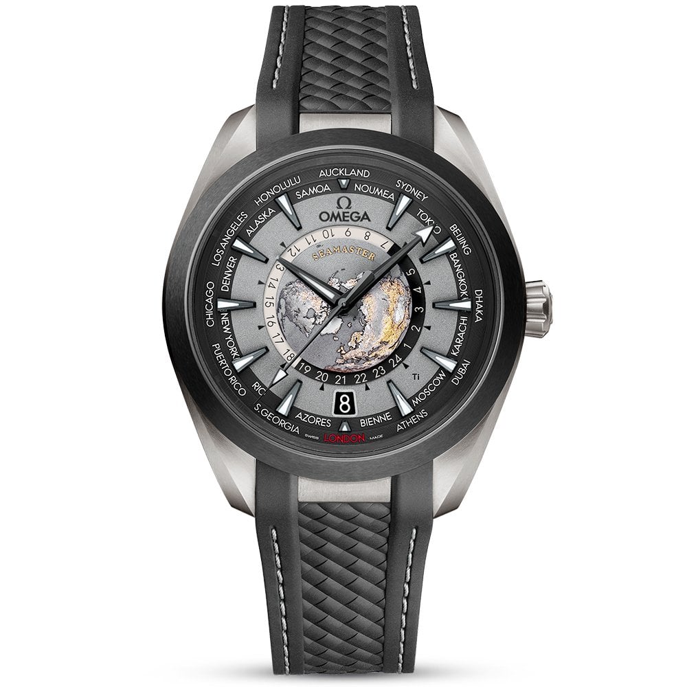 Seamaster Aqua Terra GMT Worldtimer 43mm Titanium Black Dial Strap Watch