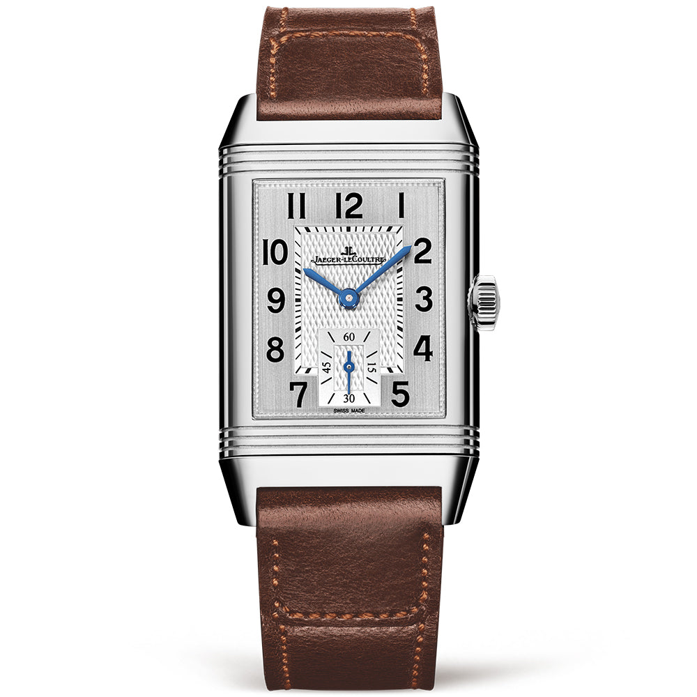 Reverso Classic Medium Duoface Silver Dial & Brown Strap Watch