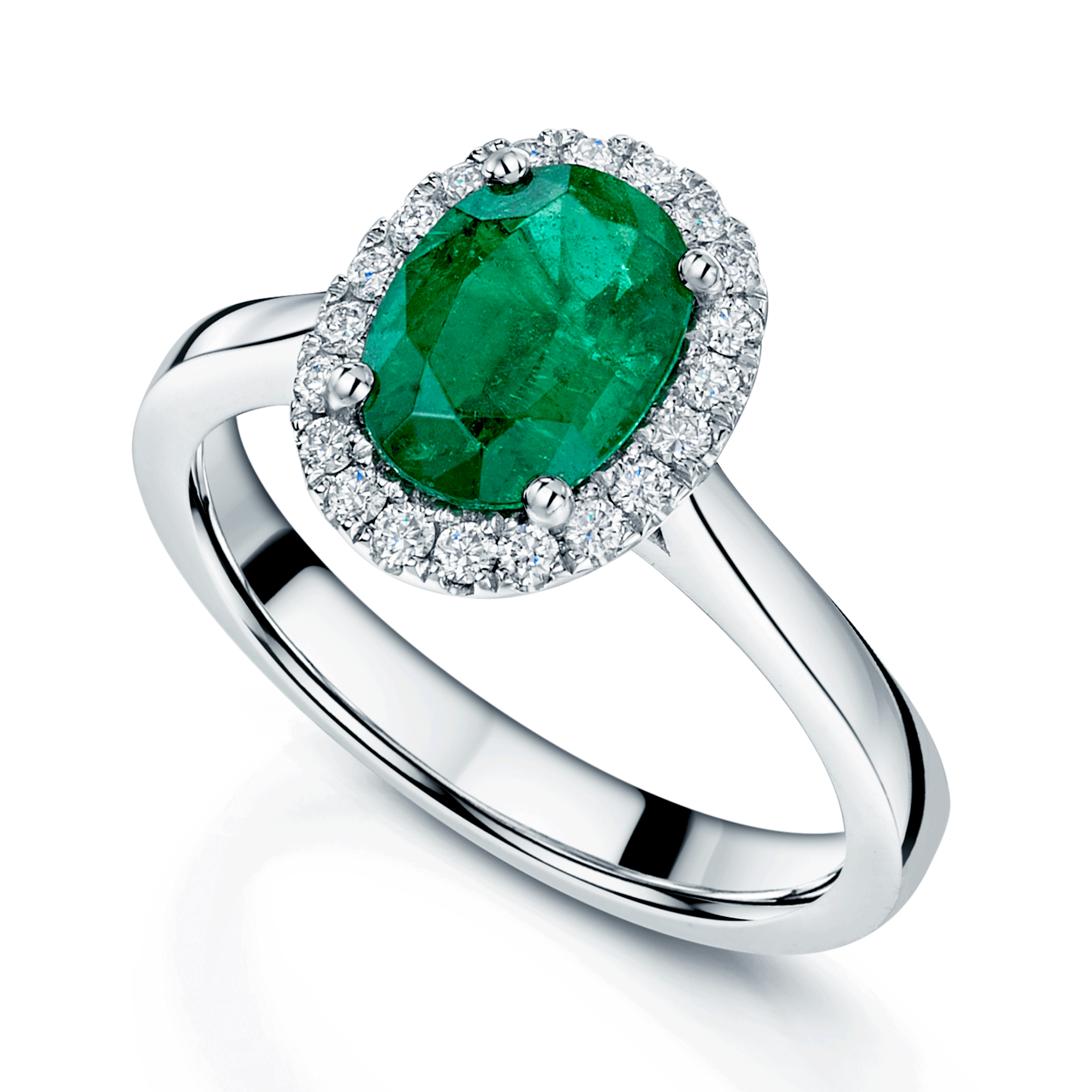 Platinum Oval Cut Emerald And Diamond Halo Ring