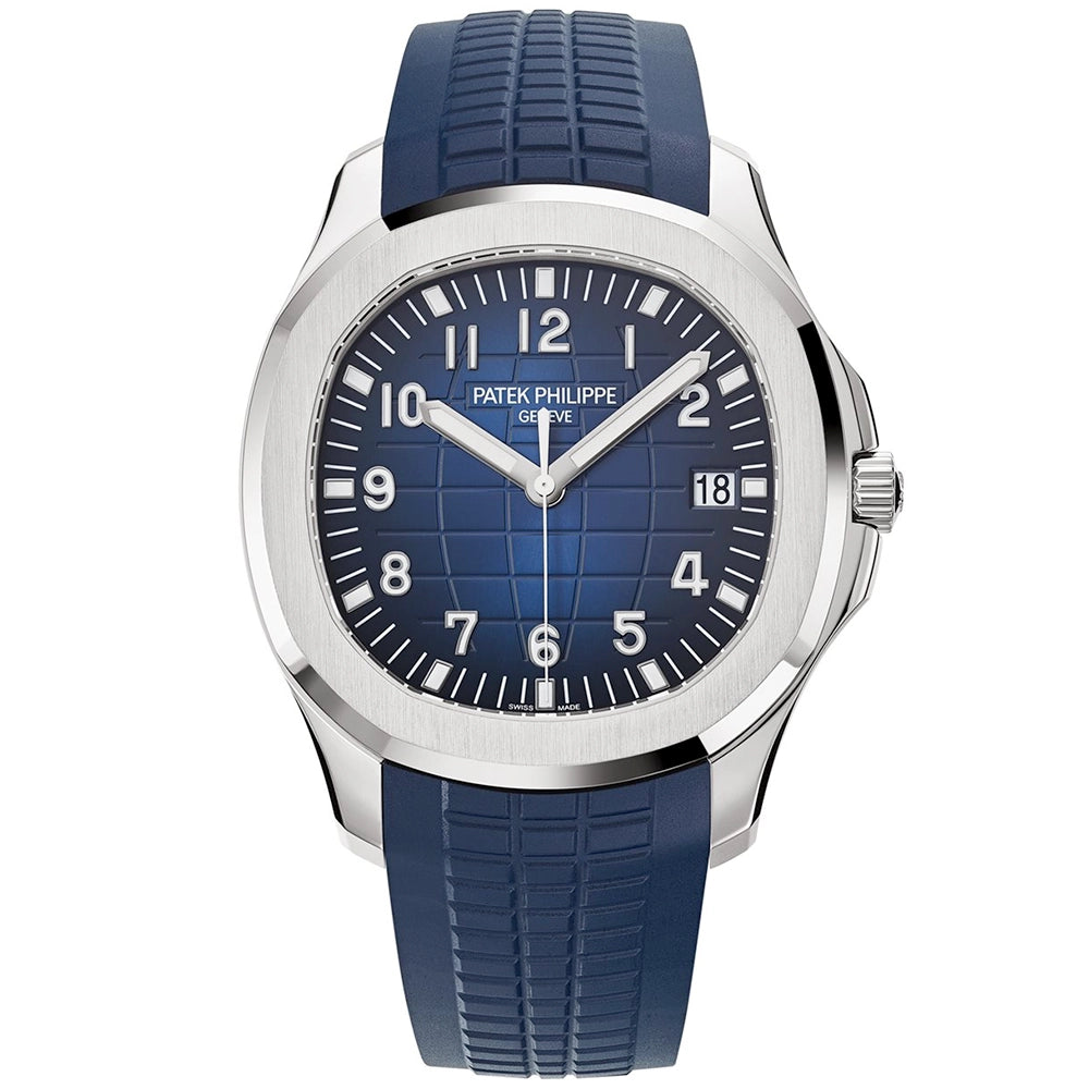 Aquanaut 42.2mm 18ct White Gold Blue Dial Mens Rubber Strap Watch
