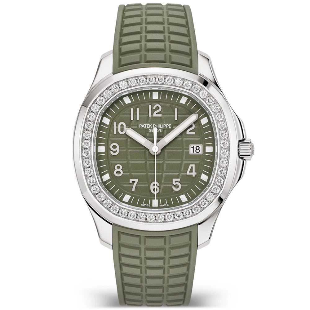Aquanaut Luce 38.8mm Steel Khaki Green Dial Diamond Set Strap Watch