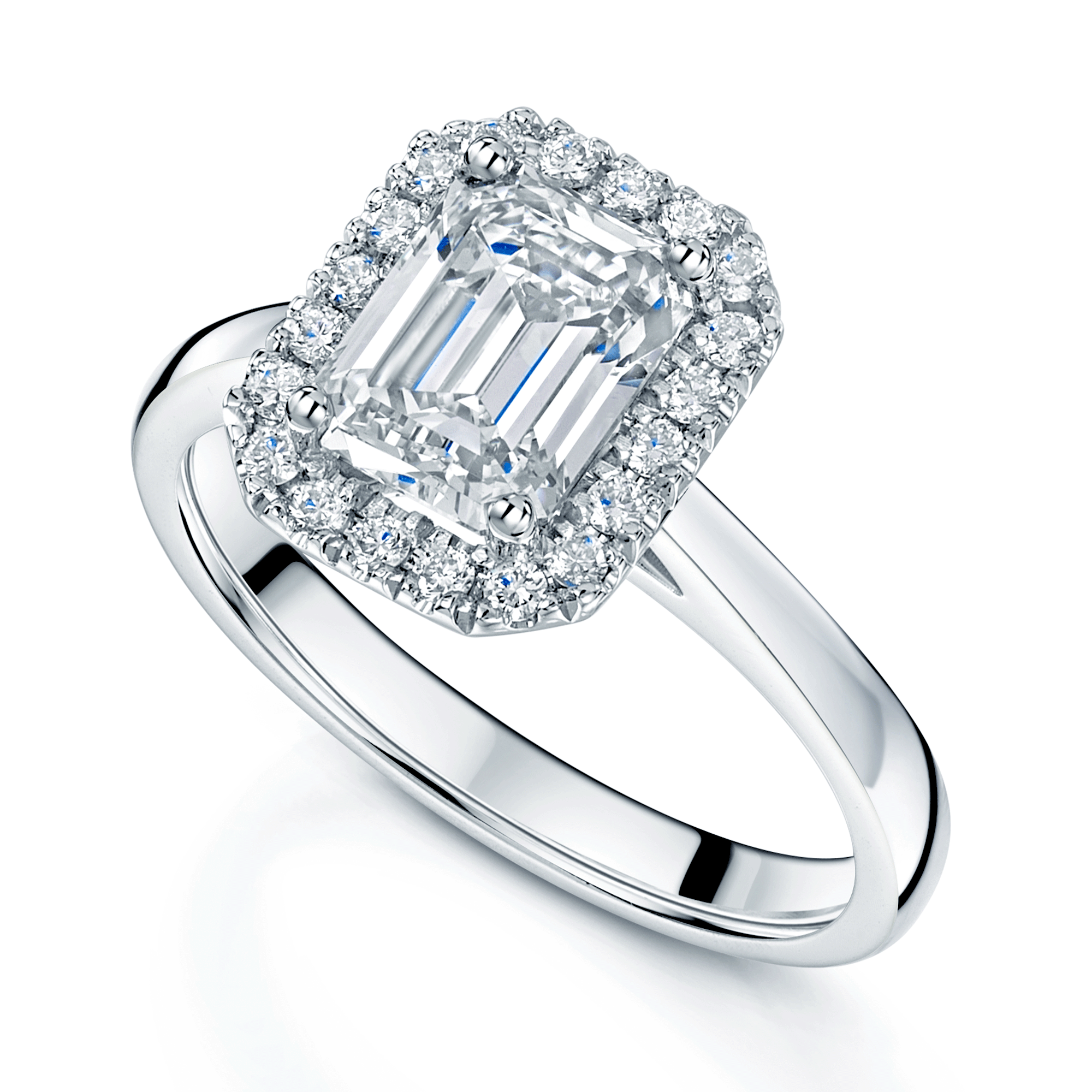 Platinum GIA Certificated Emerald Cut Diamond 1.64 Carat Halo Ring
