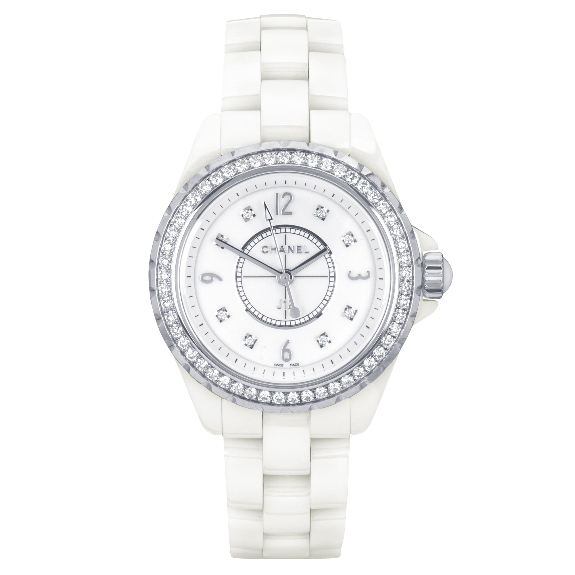 CHANEL J12 33mm White Ceramic & Diamond Bezel Ladies Watch (2012)
