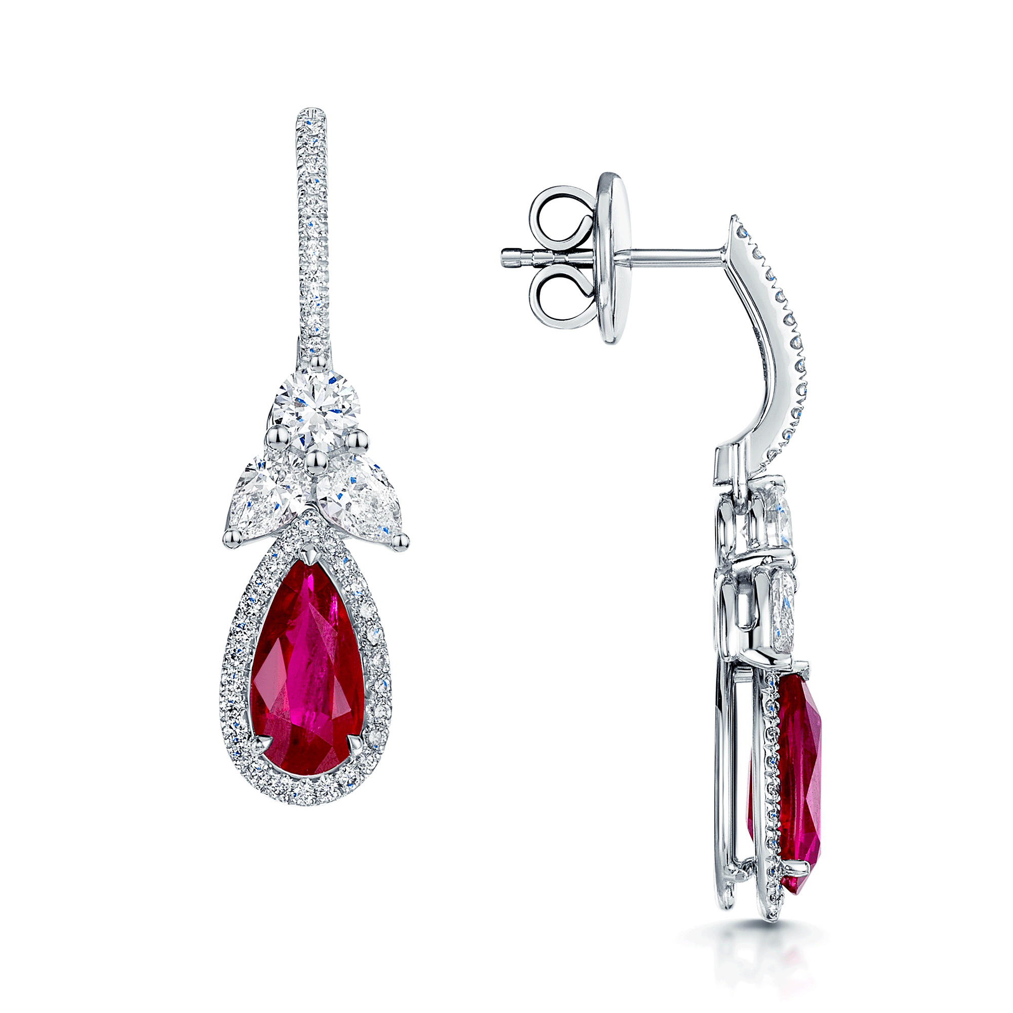 18ct White Gold GIA Certificated Ruby And Diamond Fancy Halo Drop Earrings