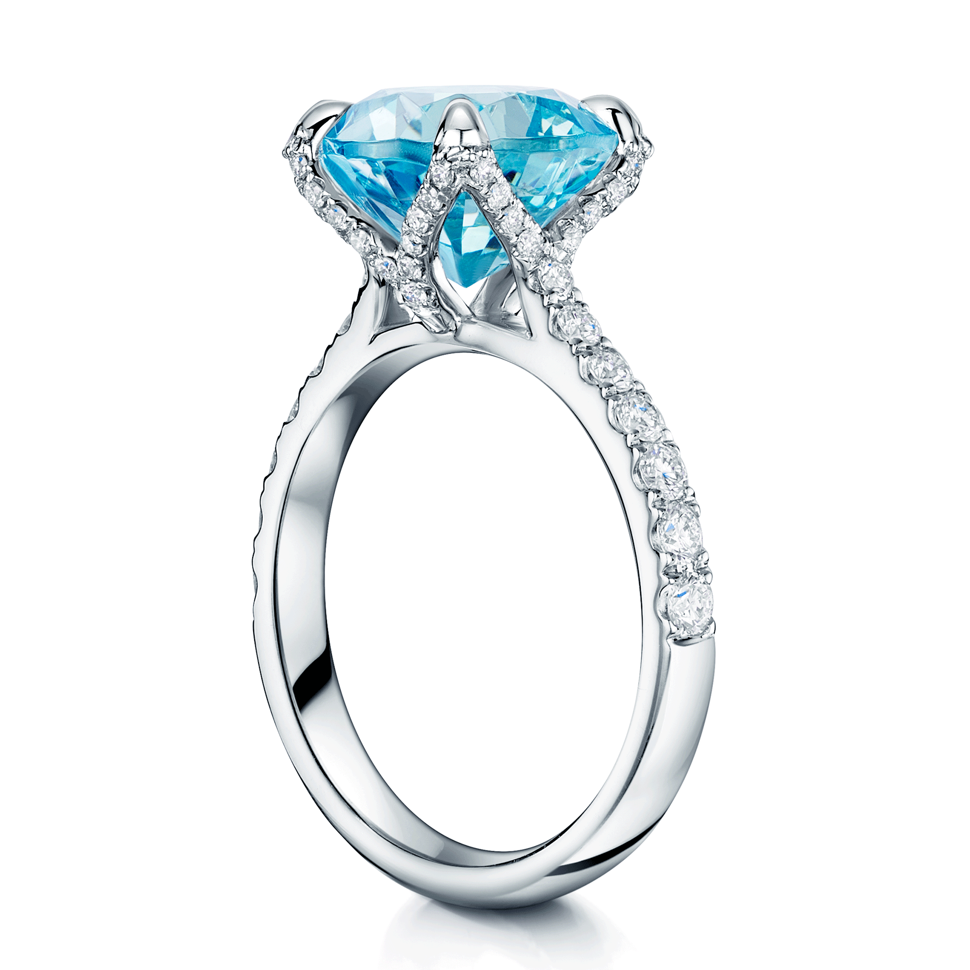 Platinum Cushion Cut Aquamarine & Diamond Ring