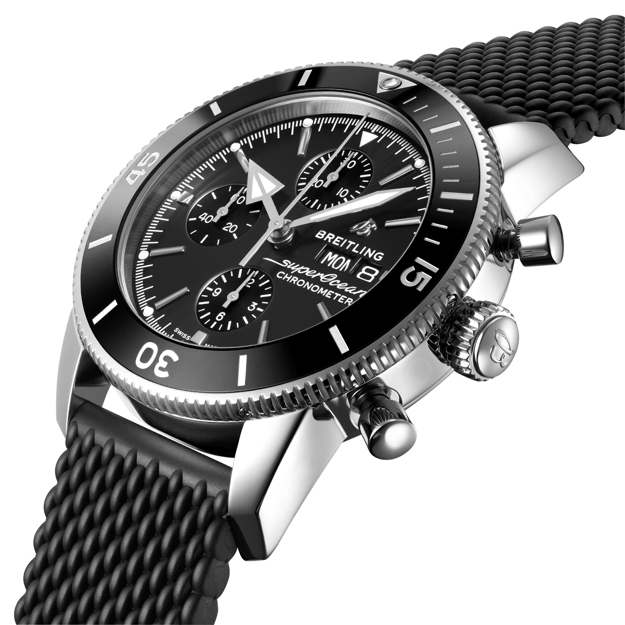 Superocean Heritage Chronograph 44mm Black Dial Automatic Strap Watch