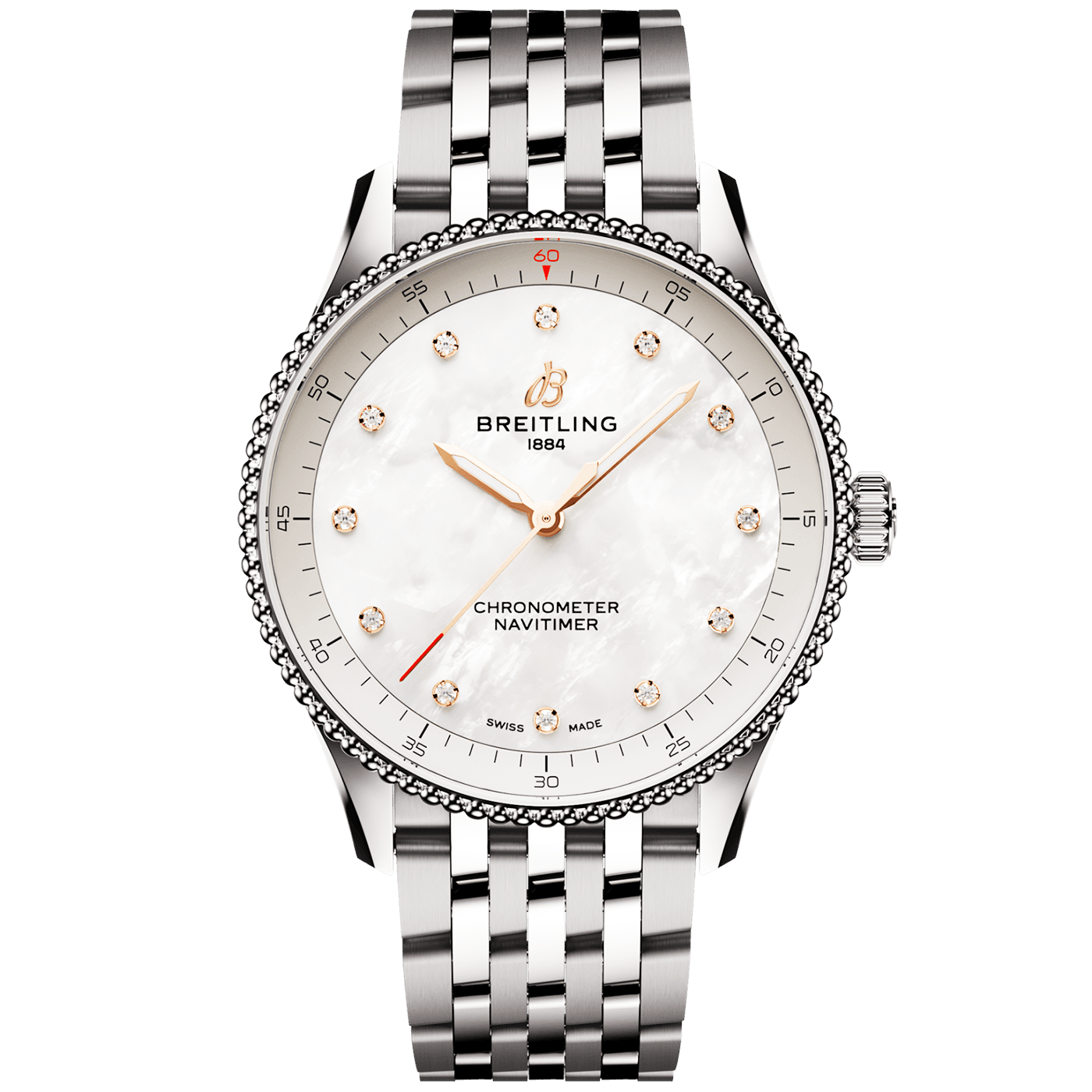 Navitimer 32mm White Mother of Pearl Diamond Dial Bracelet Watch
