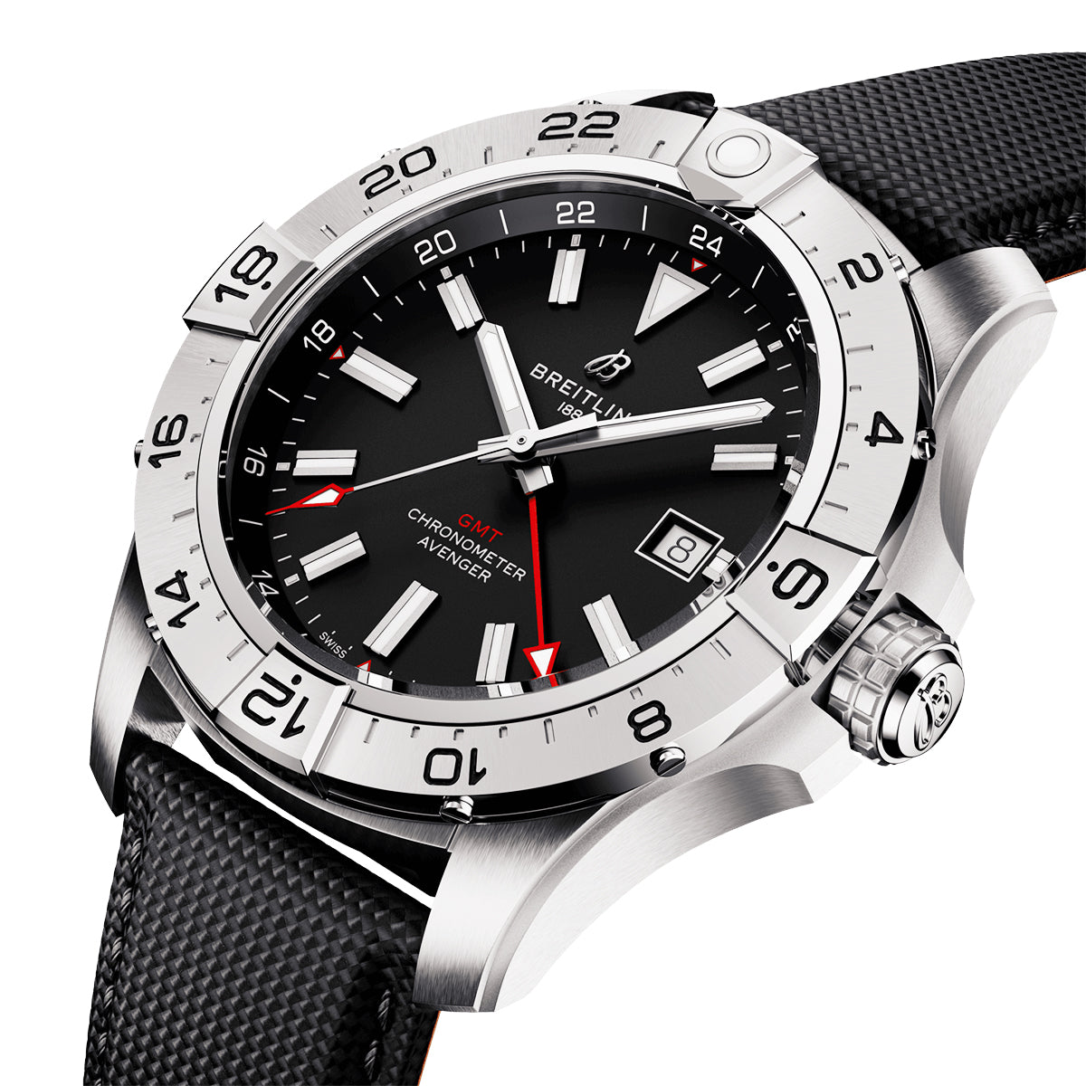Avenger GMT 44mm Black Dial Automatic Strap Watch