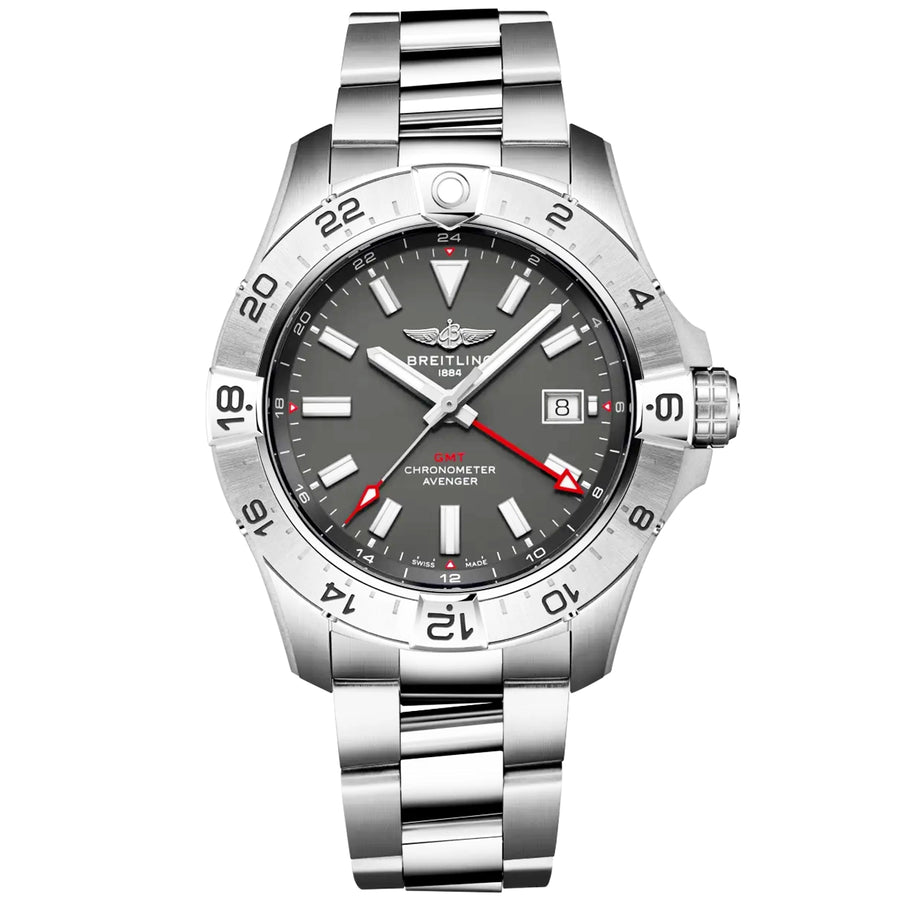 Breitling Avenger GMT Wings 44mm Anthracite Grey Dial Automatic Bracelet Watch - Berry's Jewellers