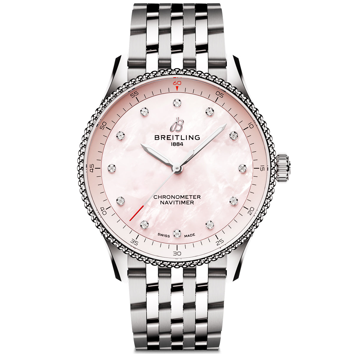Navitimer 32mm Pink Mother of Pearl Diamond Dial Bracelet Watch