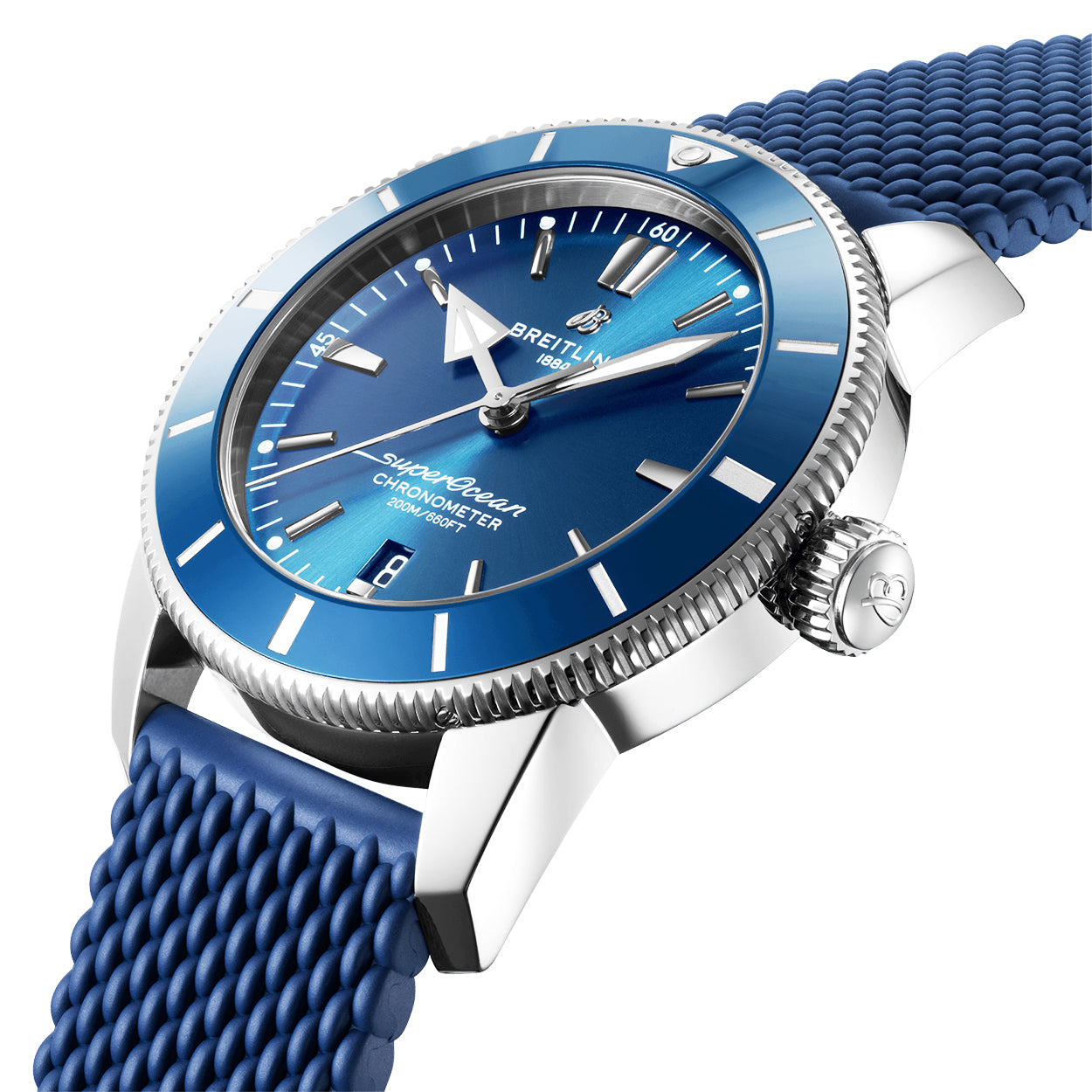 Superocean Heritage II 44mm Blue Dial Automatic Rubber Strap Watch