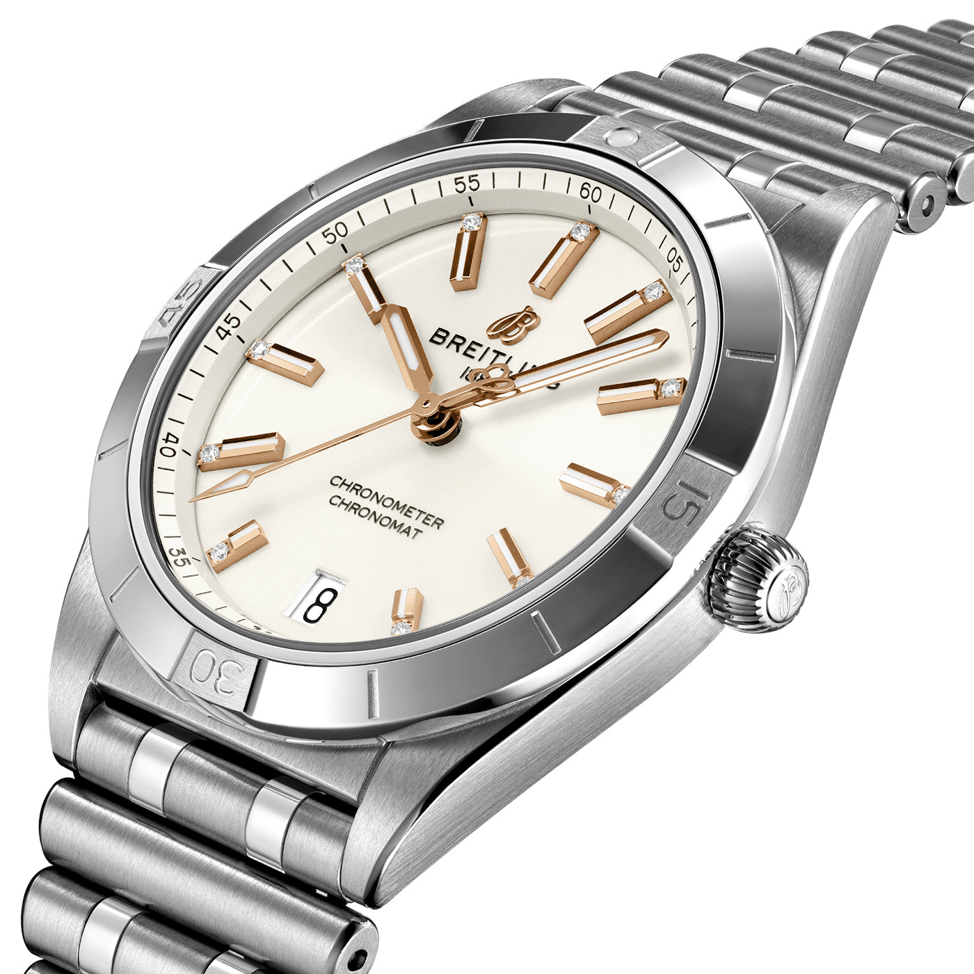 Chronomat 36mm Silver Diamond Dial Automatic Bracelet Watch