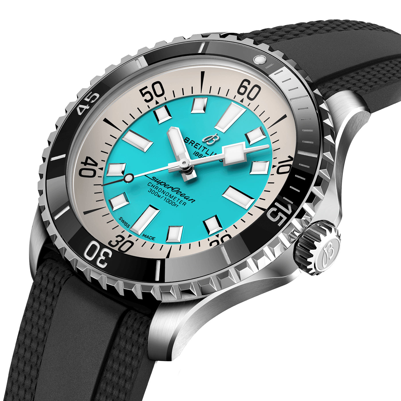 Superocean 44mm Turquoise Dial Men's Automatic Strap Watch