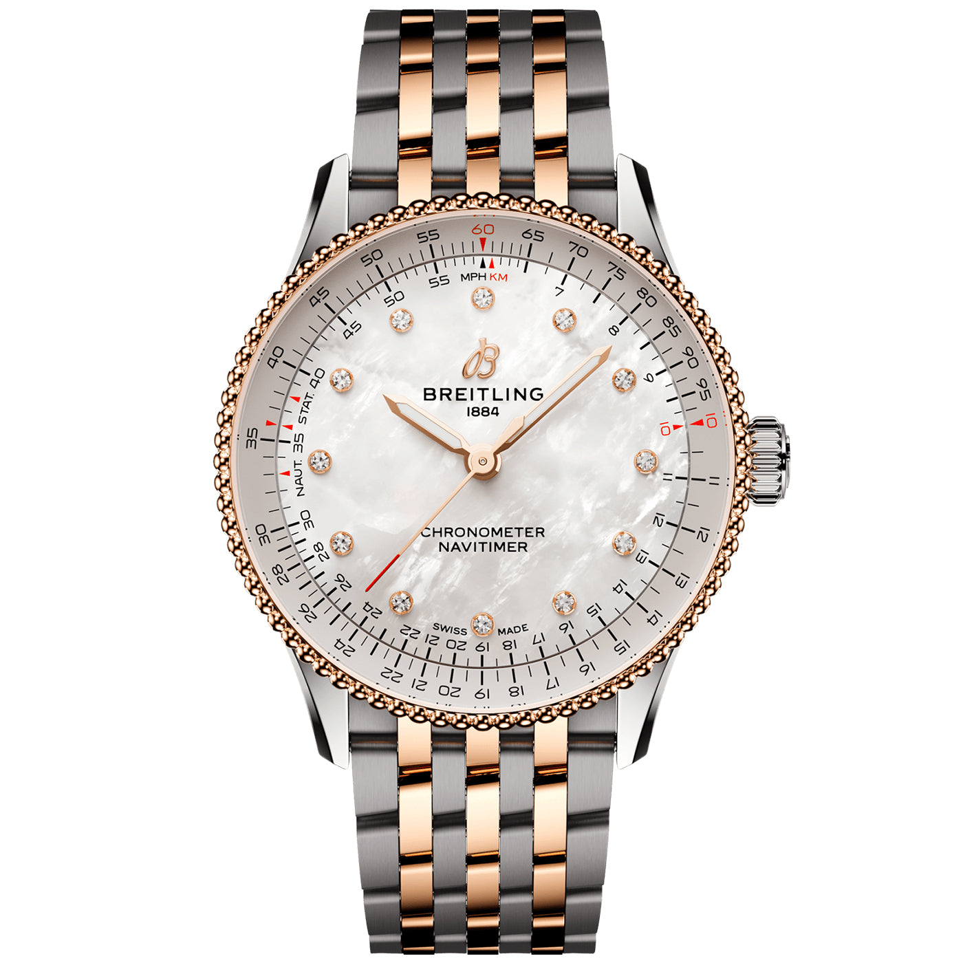 Navitimer 36mm Two-Tone Diamond Dial Ladies Bracelet Watch