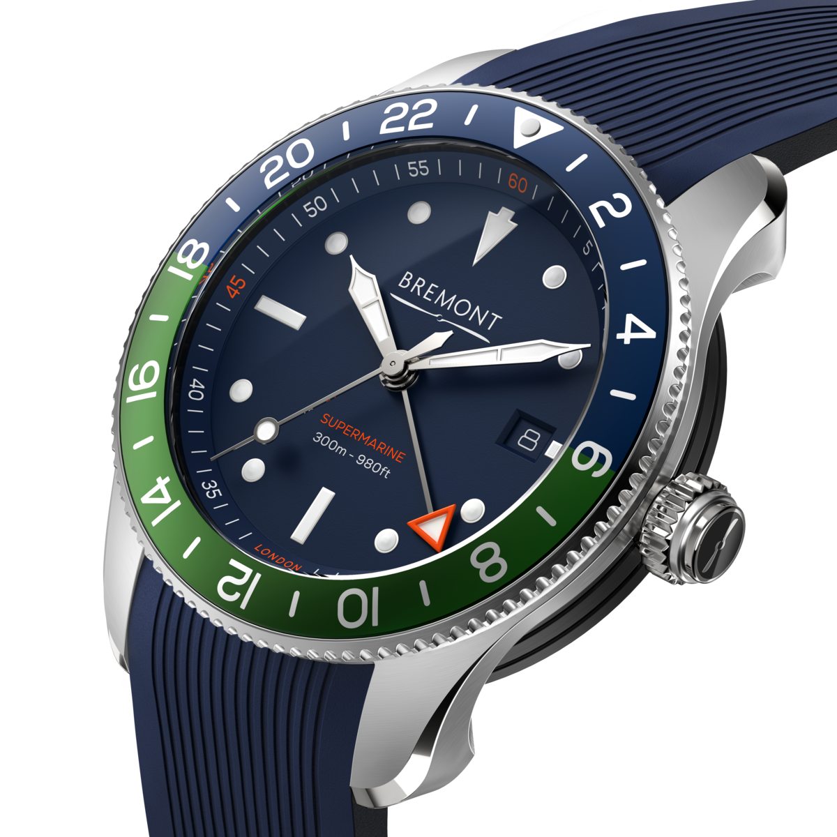 Supermarine S302 GMT Blue / Green Men's Rubber Strap Watch