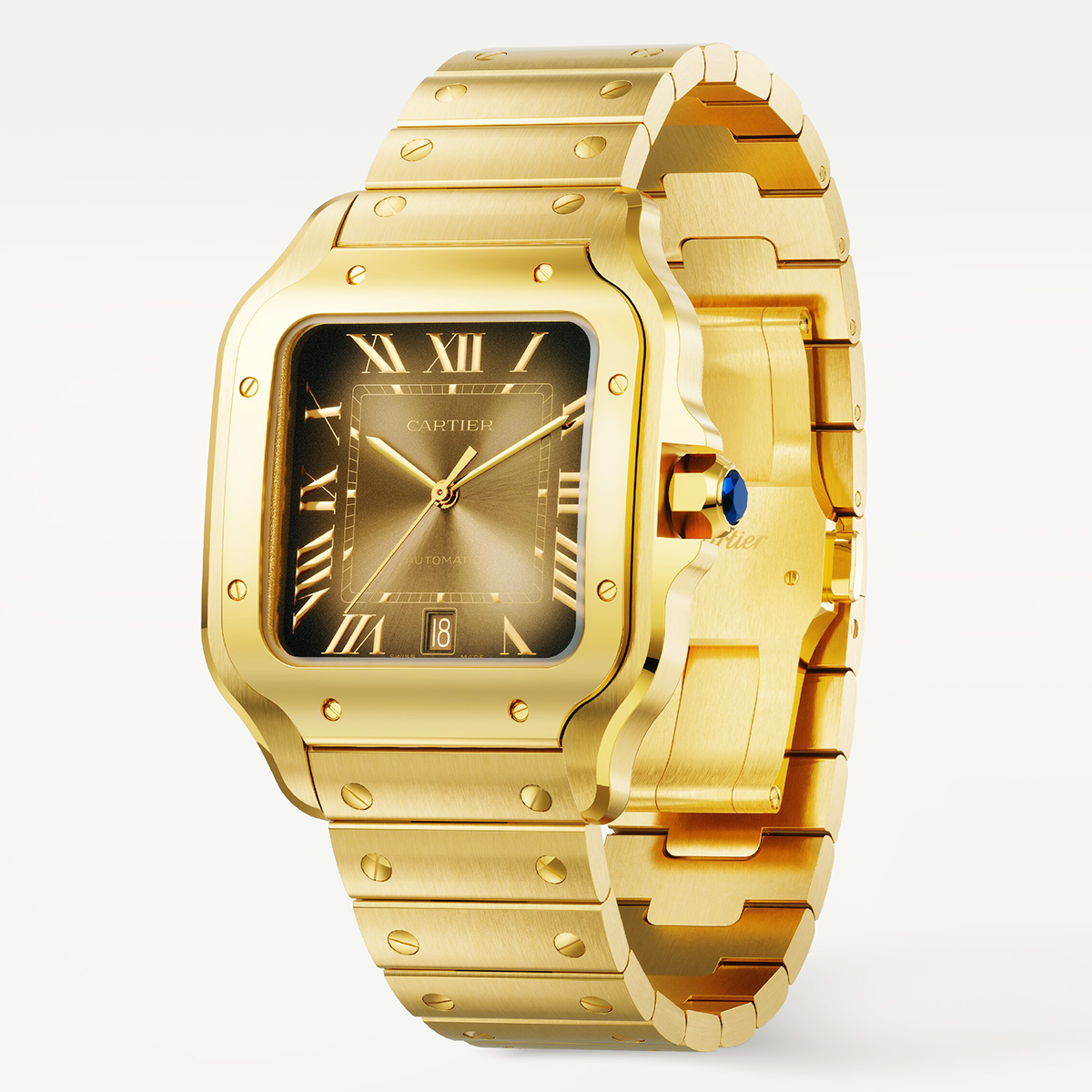 Santos de Cartier Large Brown Dial 18ct Yellow Gold Automatic Watch