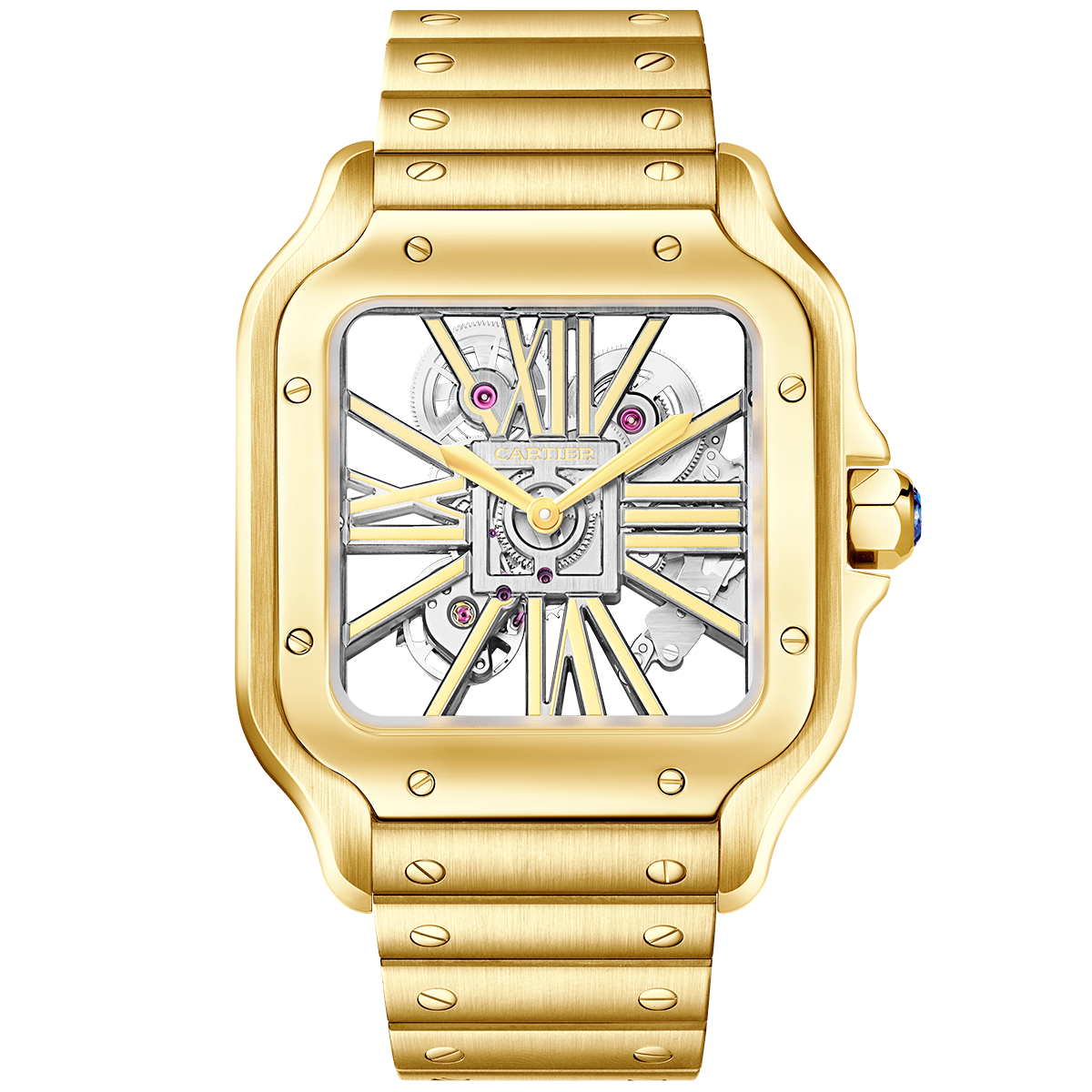 Santos de Cartier Large 18ct Yellow Gold Men's Skeleton Dial Watch