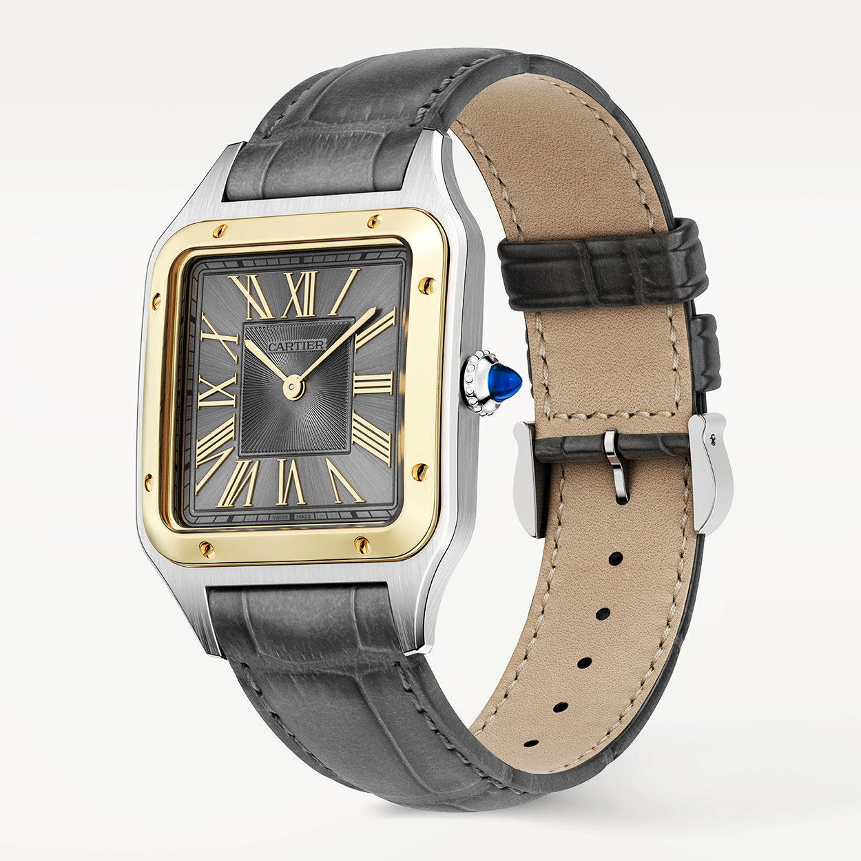 Santos-Dumont Large Steel & 18ct Yellow Gold Strap Watch