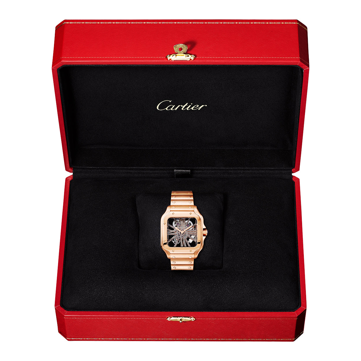 Santos de Cartier Large 18ct Rose Gold Men's Skeleton Dial Watch