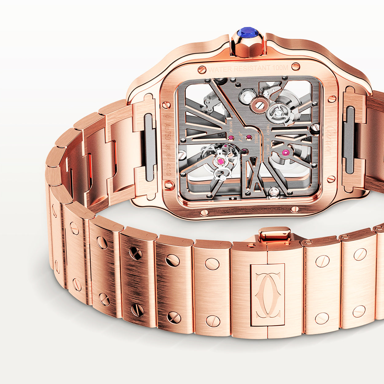 Santos de Cartier Large 18ct Rose Gold Men's Skeleton Dial Watch