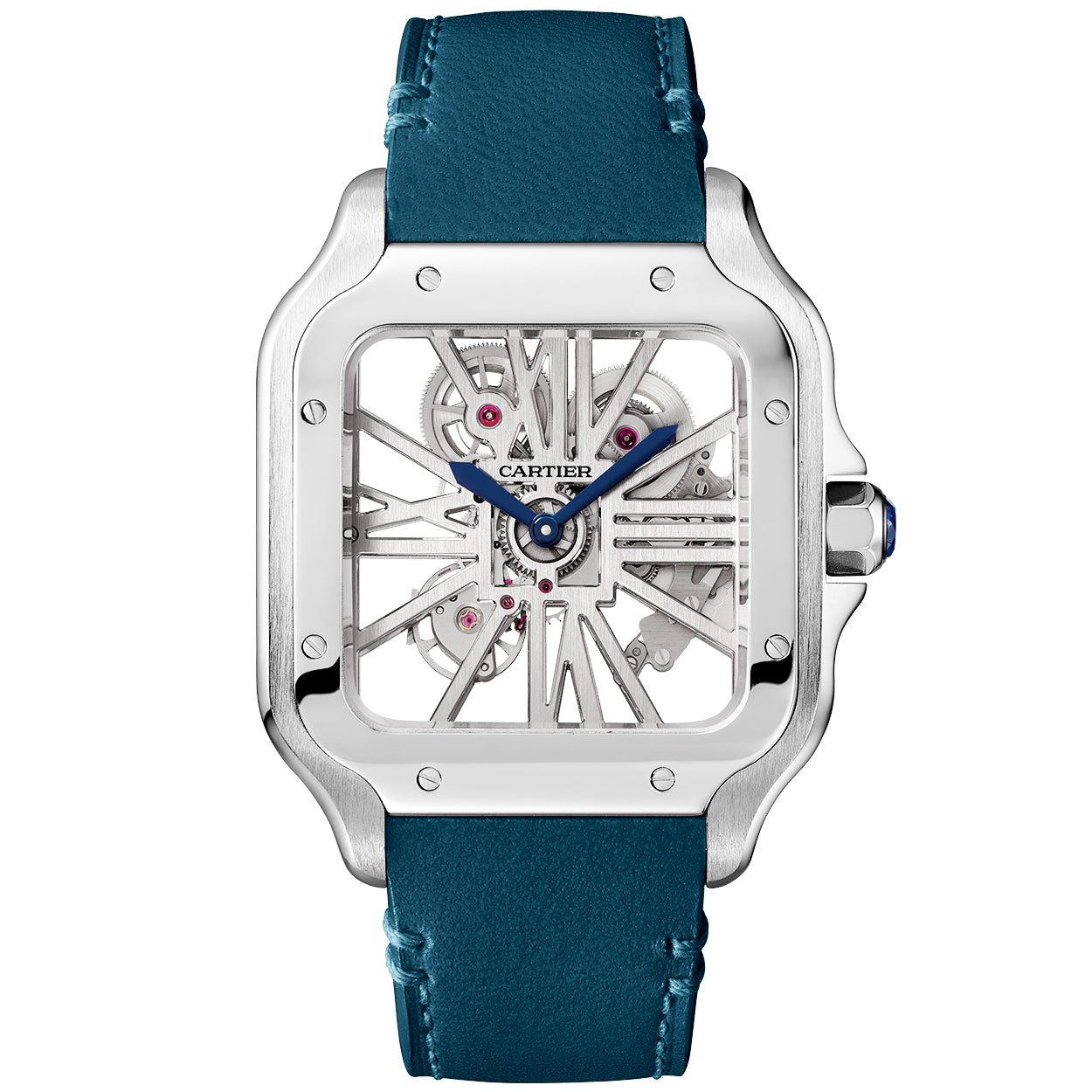 Santos de Cartier Large Skeleton Steel Blue Strap Watch