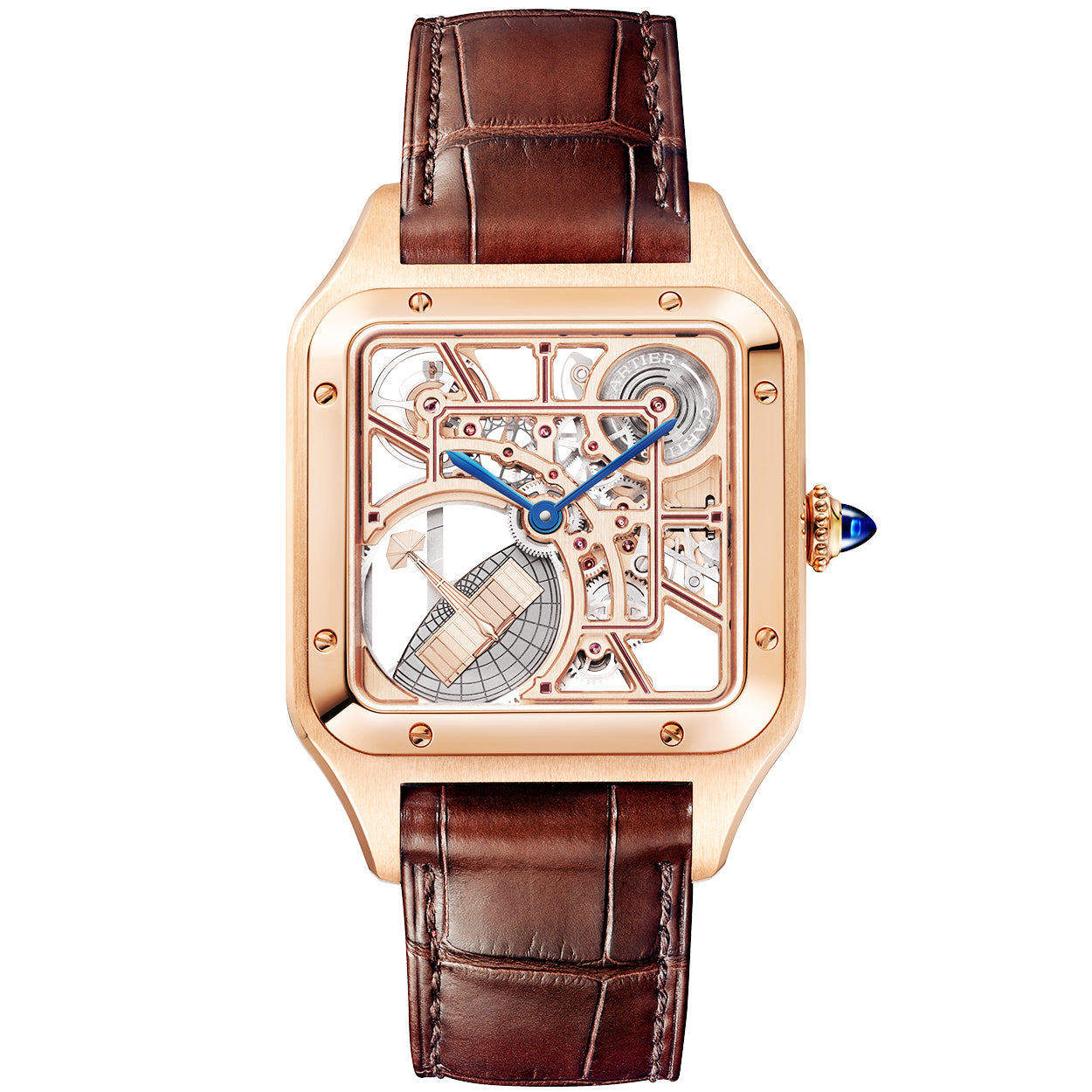 Santos-Dumont Large 18ct Rose Gold Skeleton Dial Automatic Watch