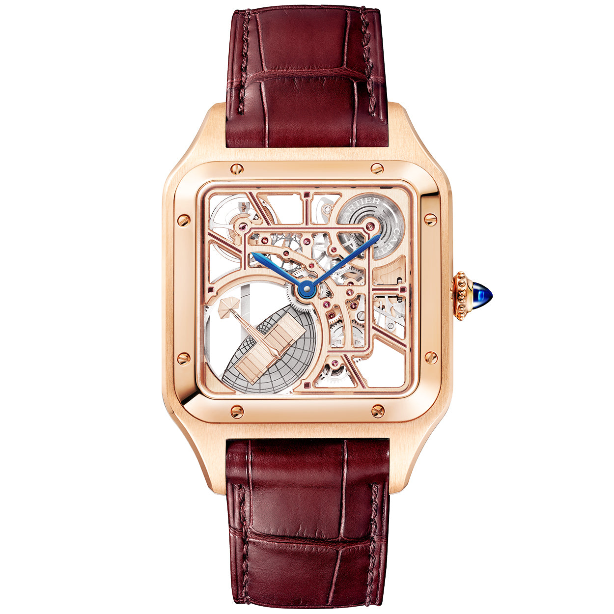 Santos-Dumont Large 18ct Rose Gold Skeleton Dial Automatic Watch