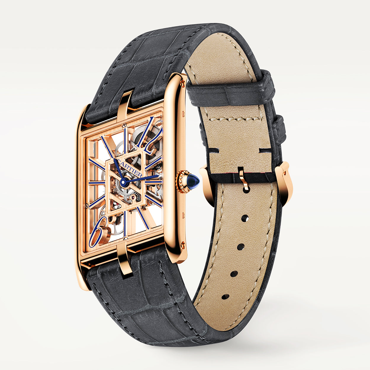 Tank Asymetrique Large 18ct Rose Gold Manual-Wind Strap Watch