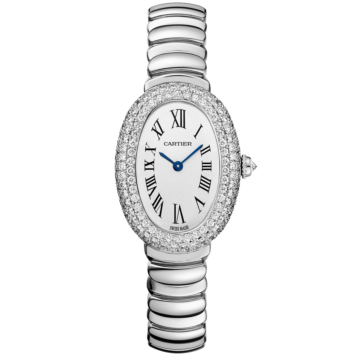 Baignoire Small 18ct White Gold Diamond Bezel Ladies Bracelet Watch