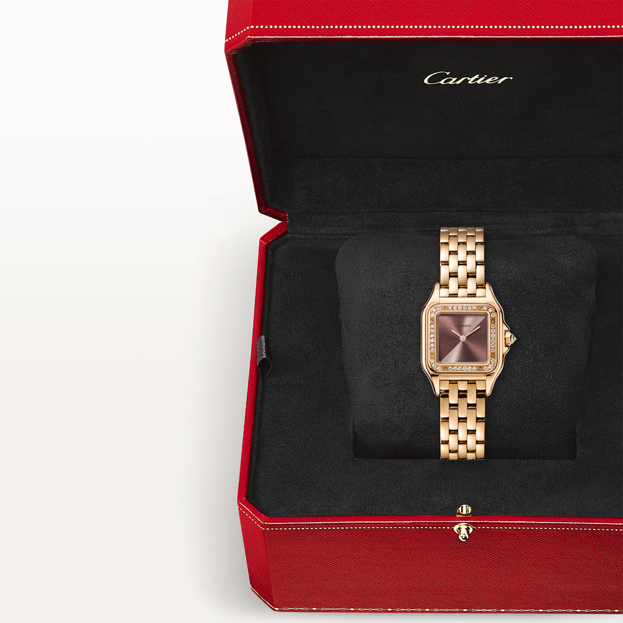 Panthère de Cartier Small 18ct Rose Gold Plum Dial Diamond Set Watch
