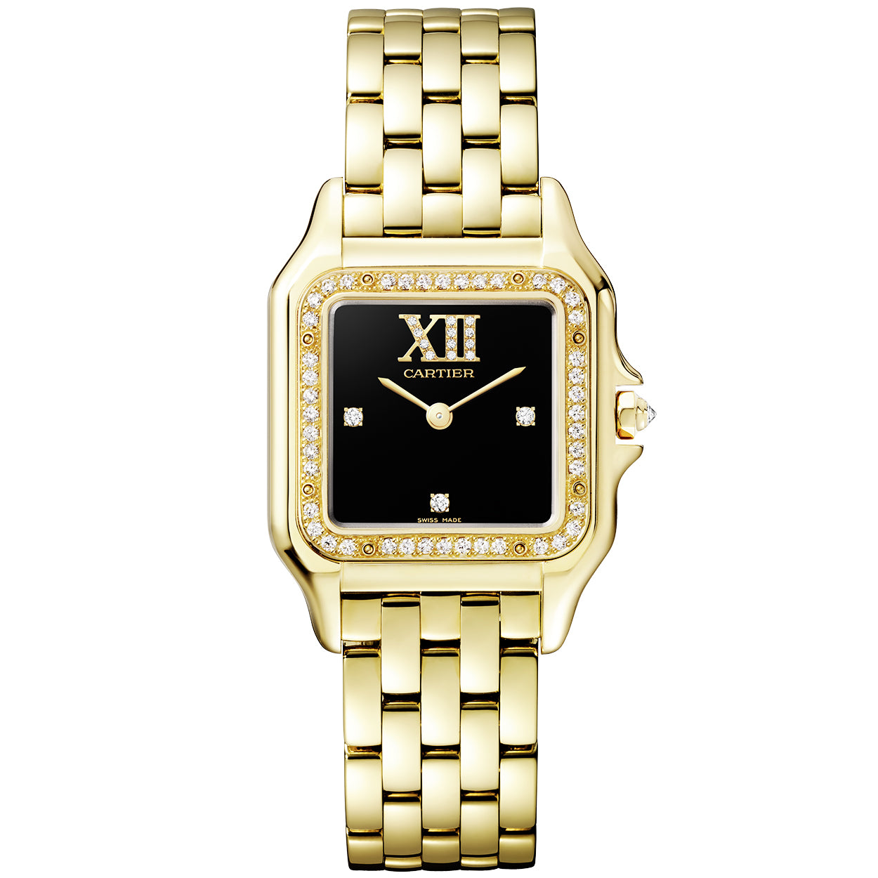 Panthère de Cartier Large 18ct Yellow Gold Diamond Set Black Dial Watch
