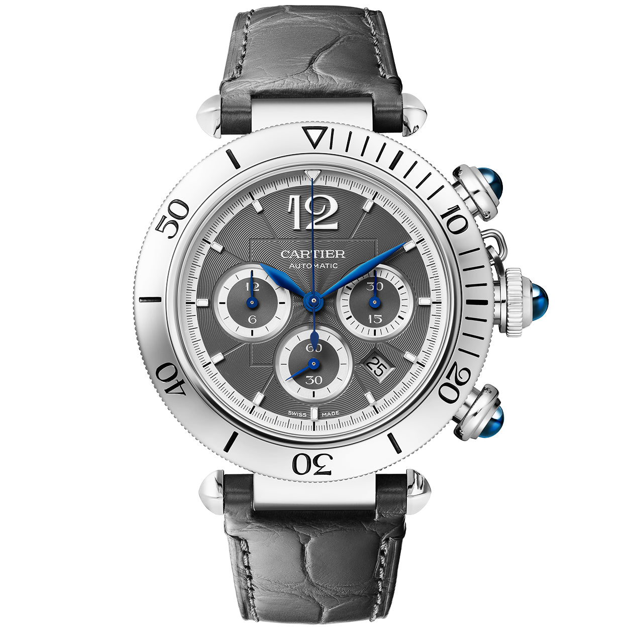 Pasha de Cartier 41mm Grey Dial Bracelet/Leather Strap Chronograph Watch