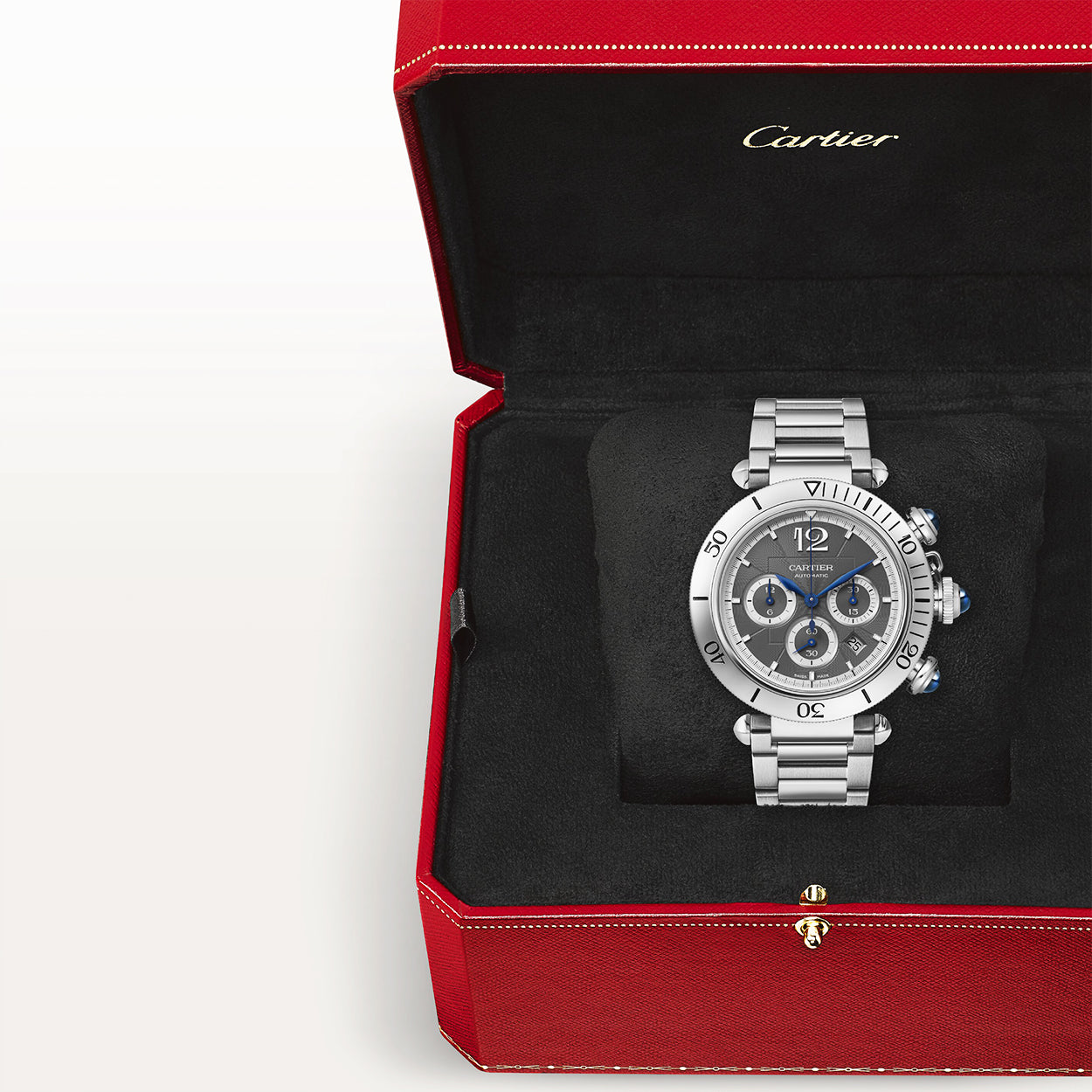 Pasha de Cartier 41mm Grey Dial Bracelet/Leather Strap Chronograph Watch