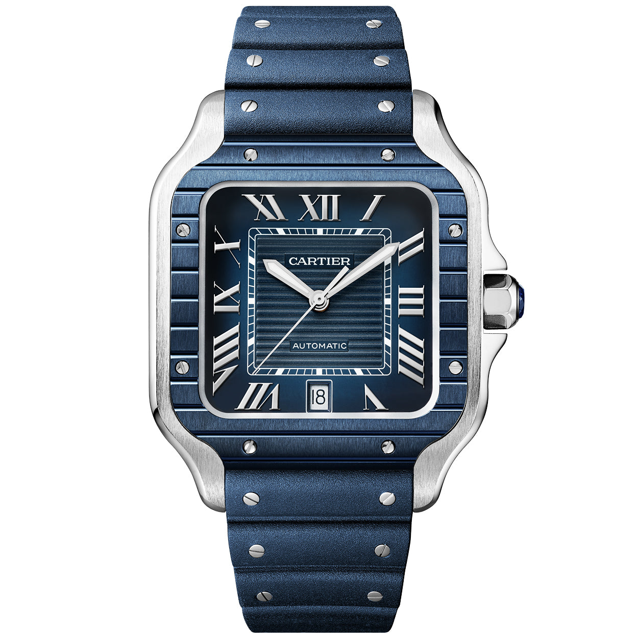 Santos de Cartier Large Steel & Blue PVD Dial Men's Automatic Watch