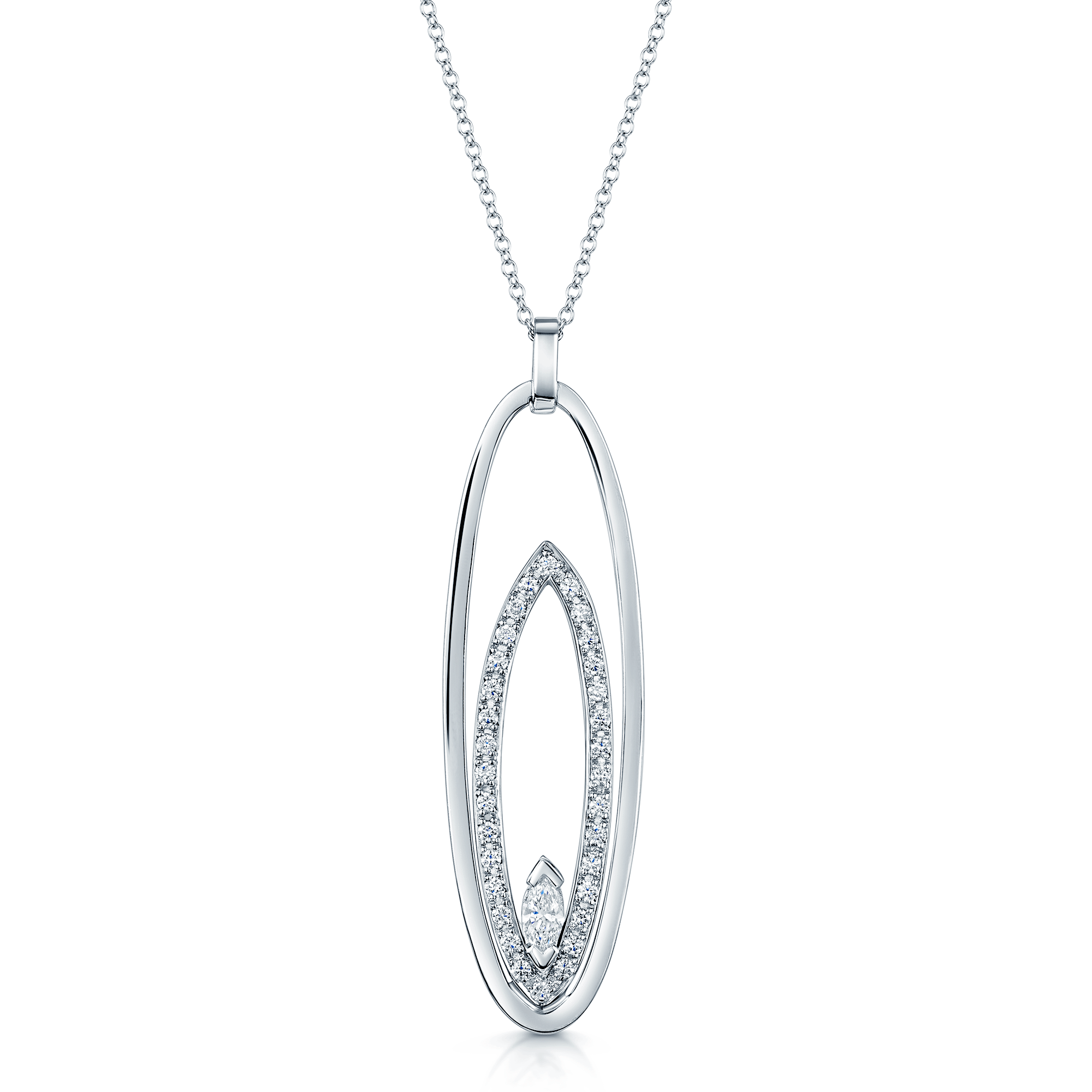 18ct White Gold Marquise & Round Brilliant Cut Double Oval Pendant