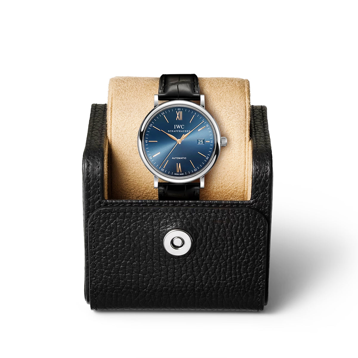 Portofino 40mm Blue/Rose Dial Men's Leather Strap Watch