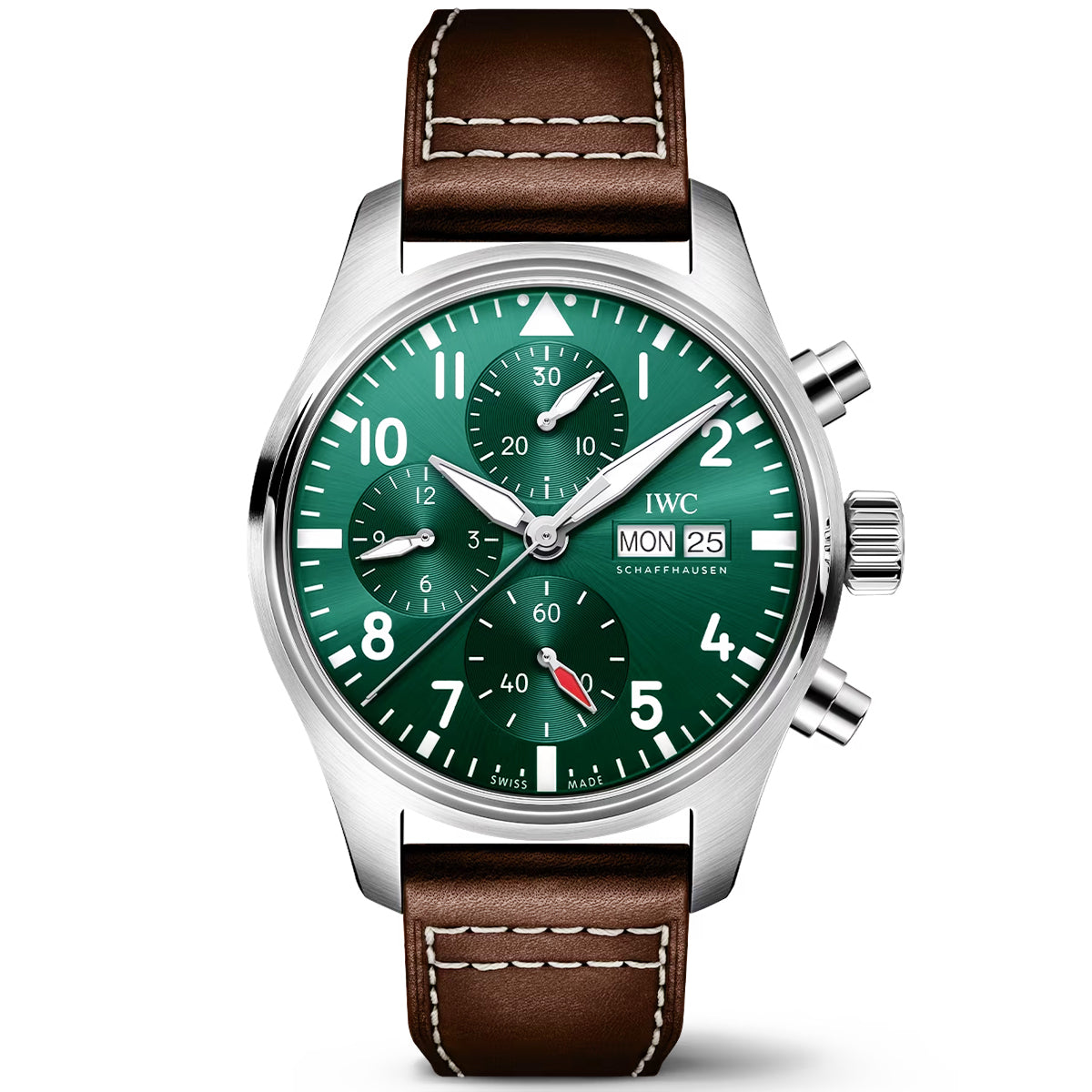 Pilot's 41mm Green Dial Chronograph Leather Strap Watch