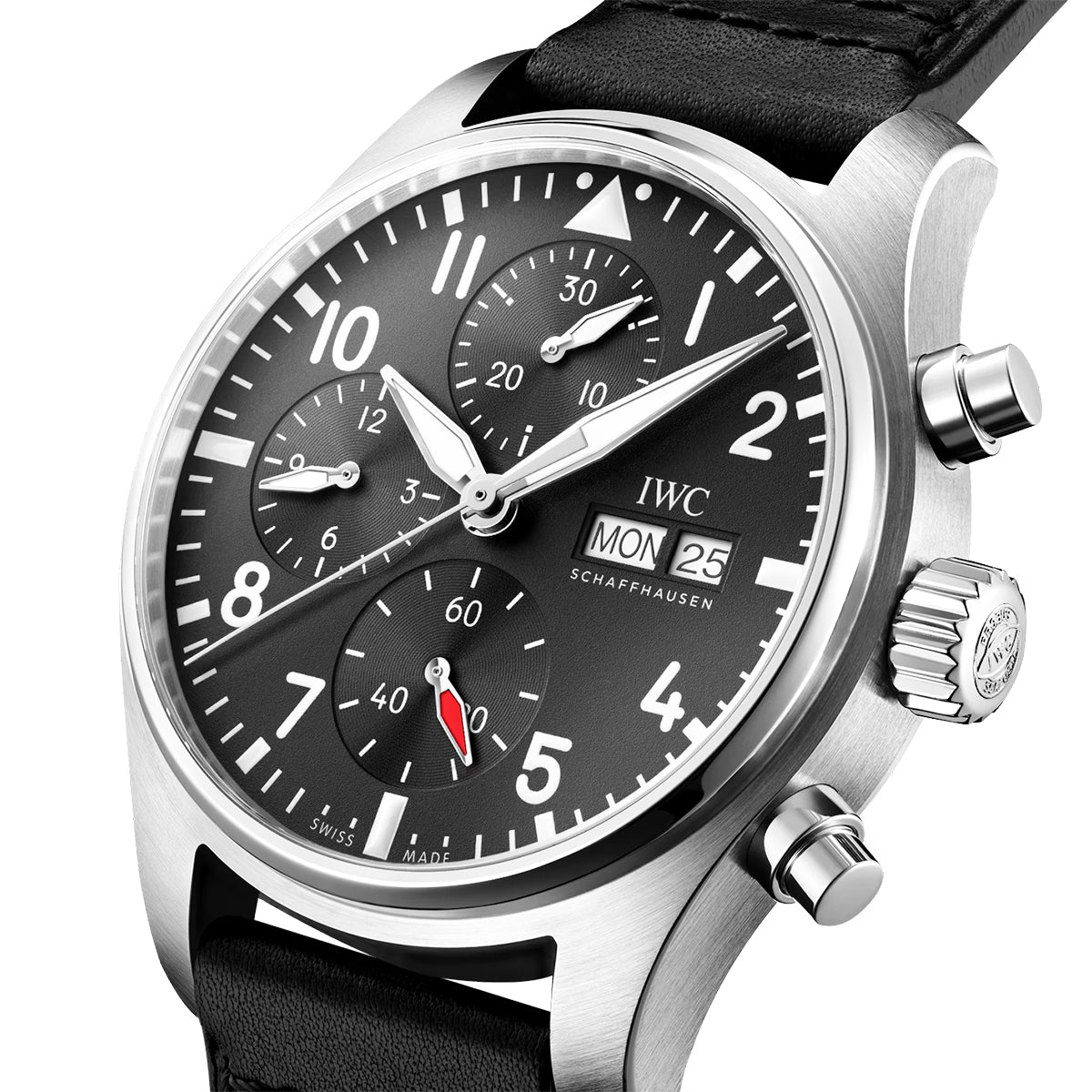 Pilot's 41mm Black Dial Chronograph Leather Strap Watch