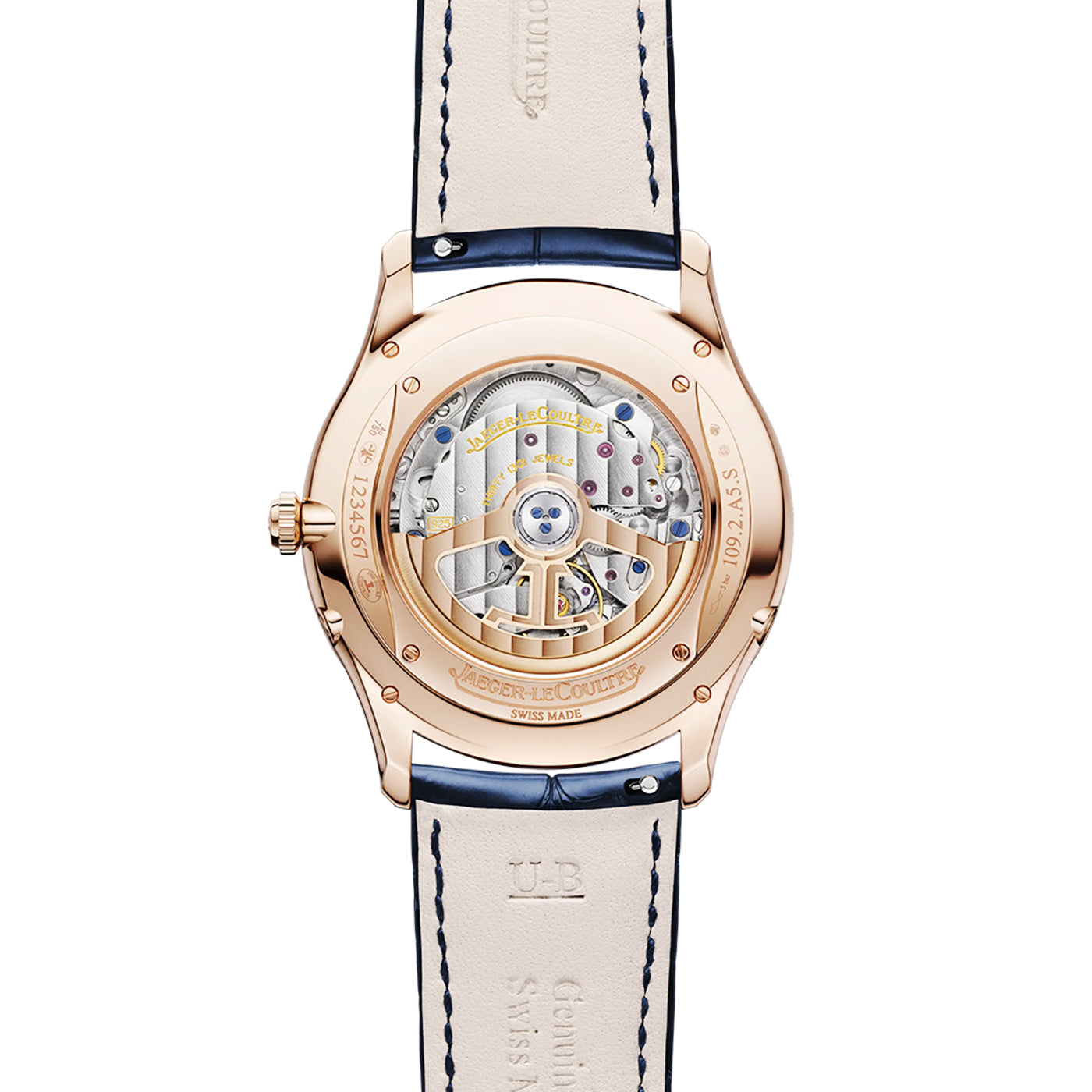 Master Ultra Thin Moon 18ct Pink Gold Blue Dial Strap Watch