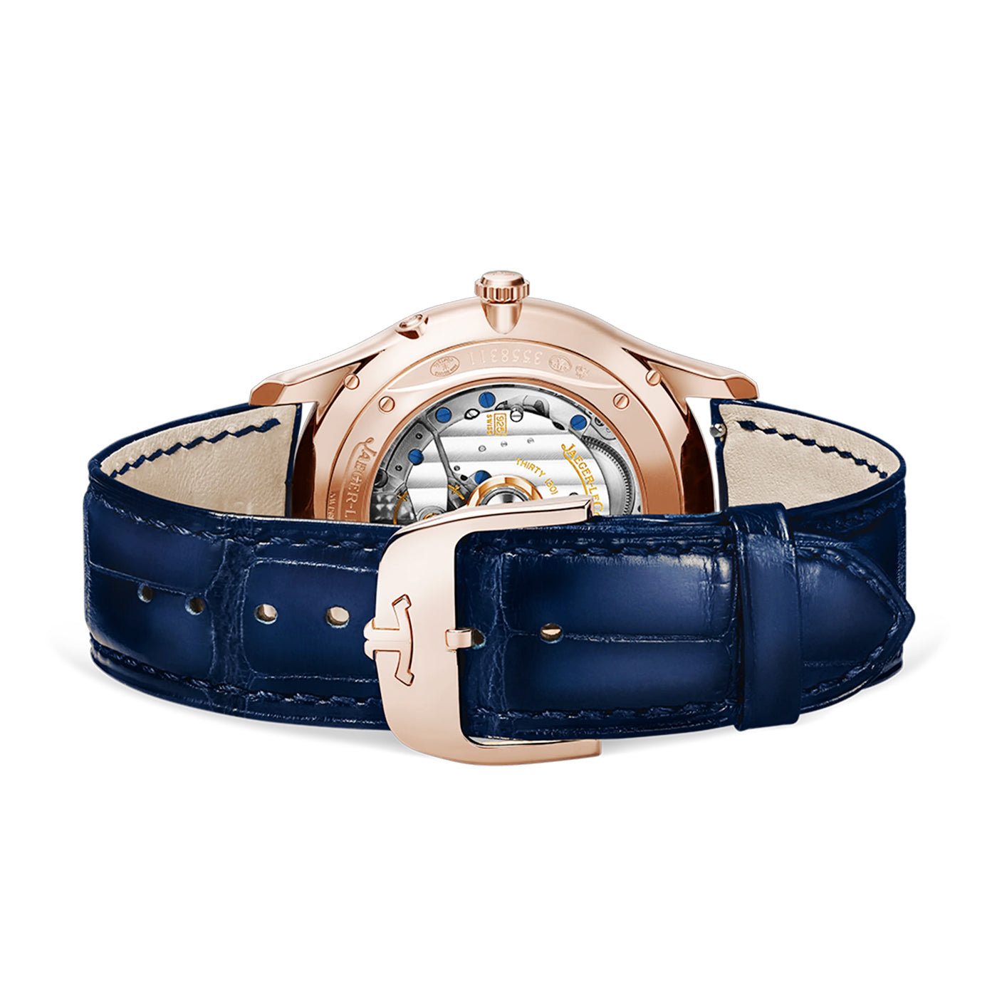 Master Ultra Thin Moon 18ct Pink Gold Blue Dial Strap Watch