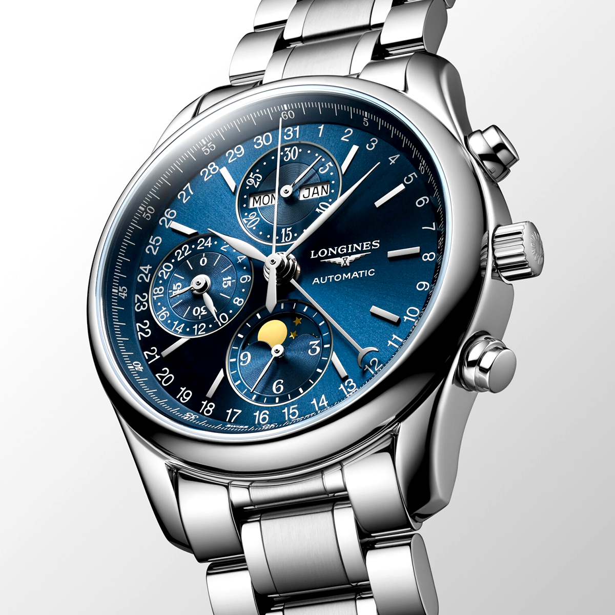 Master Collection Moonphase Chronograph 40mm Blue Dial Bracelet Watch
