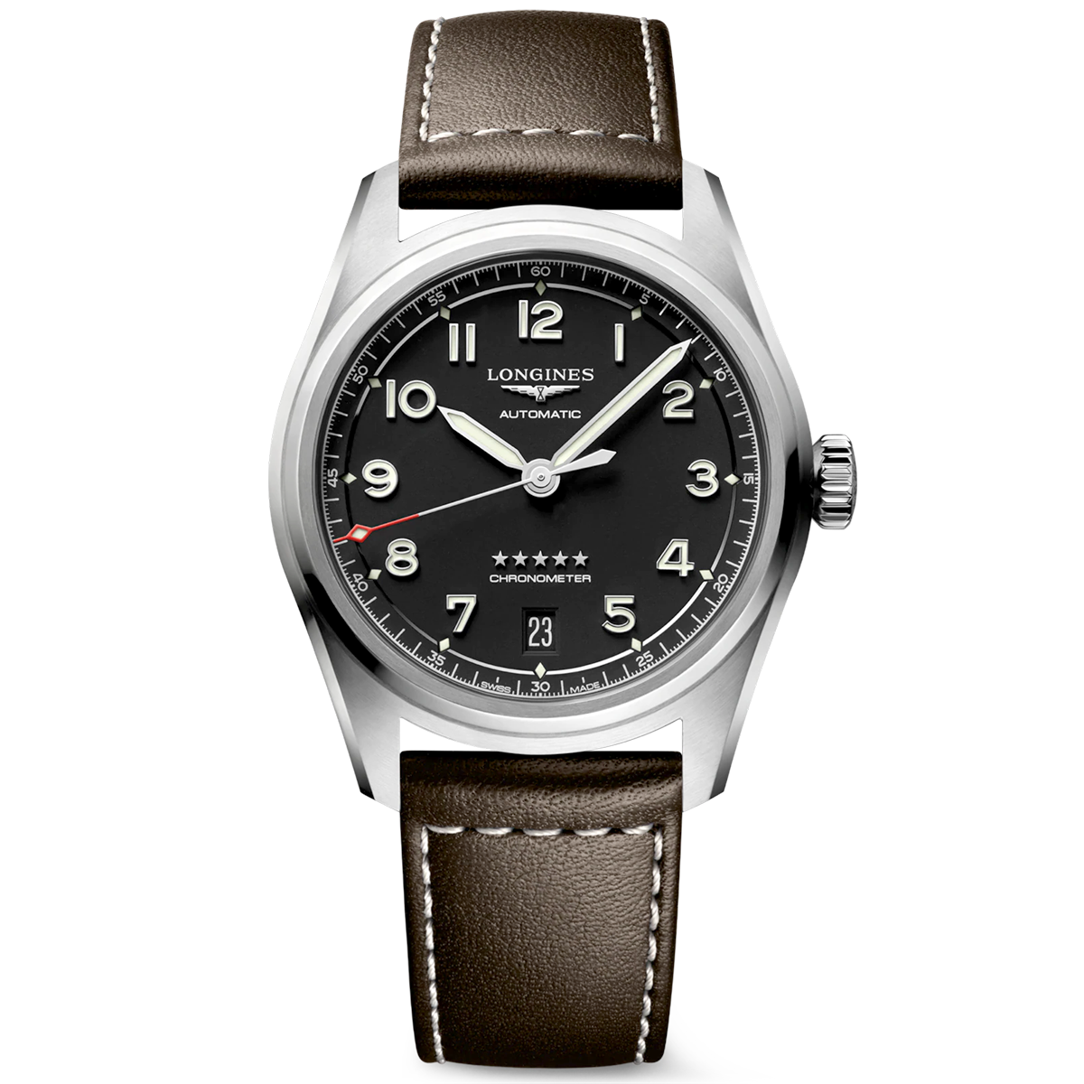 Spirit 37mm Black Dial Automatic Leather Strap Watch