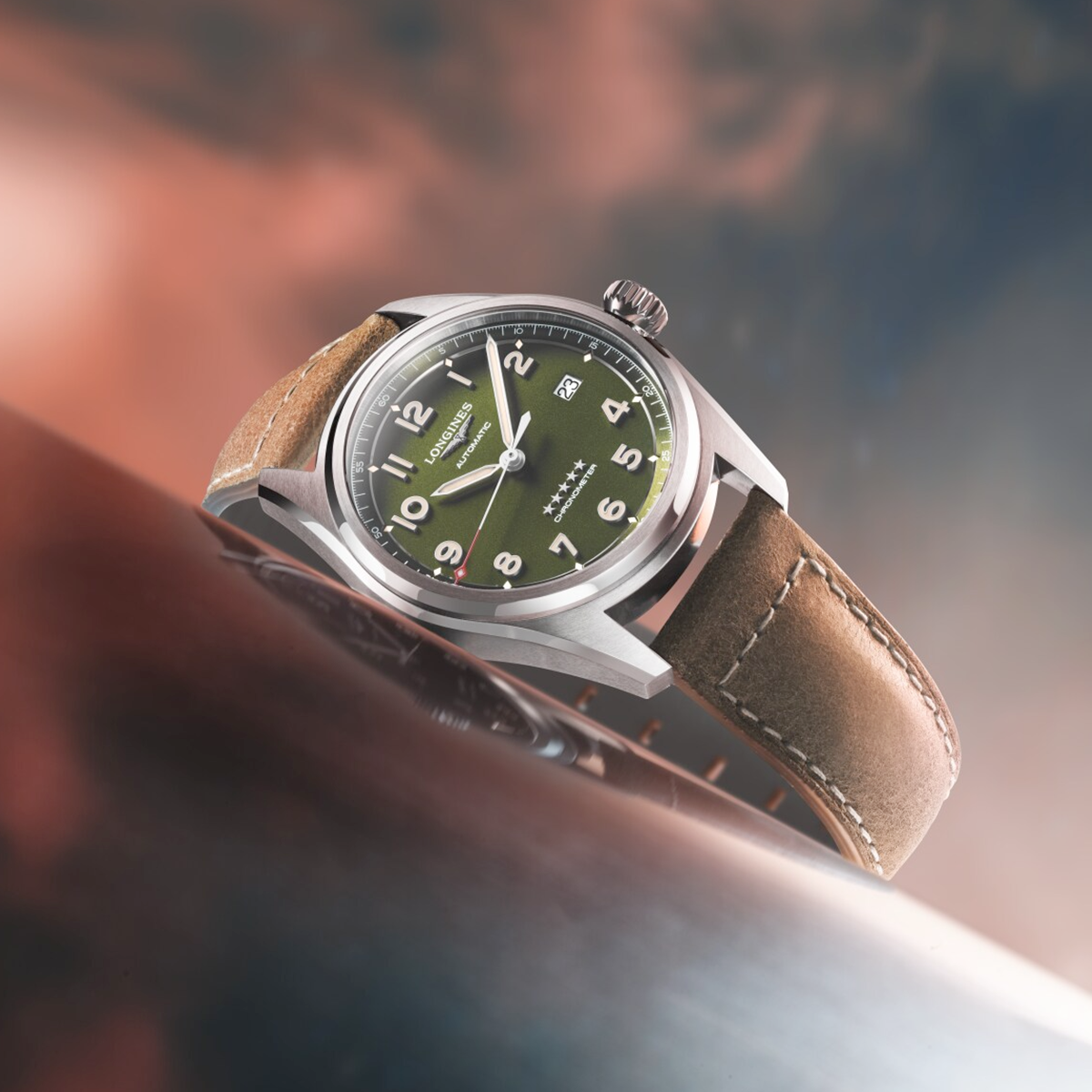 Spirit 40mm Green Dial Automatic Men's Leather Strap Watch